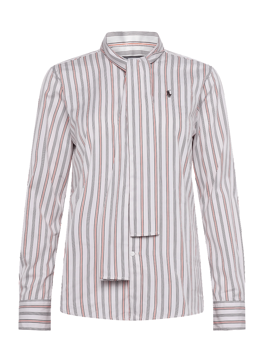 Polo Ralph Lauren - Slim Fit Striped Cotton Tie-Neck Shirt - långärmade skjortor - 2060 crm-brwn-rd - 1