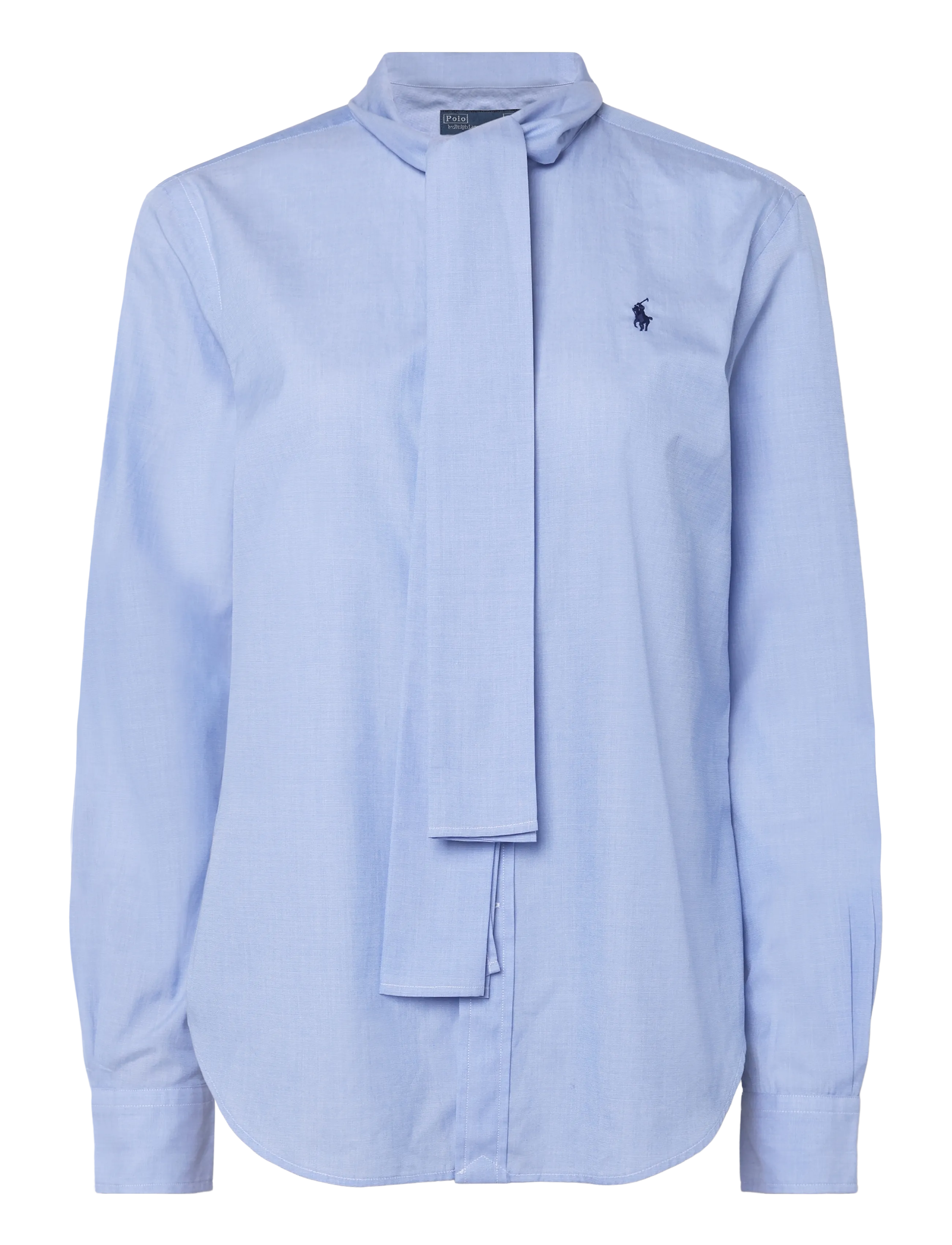Polo Ralph Lauren - Slim Fit Cotton Tie-Neck Shirt - långärmade skjortor - medium blue - 1
