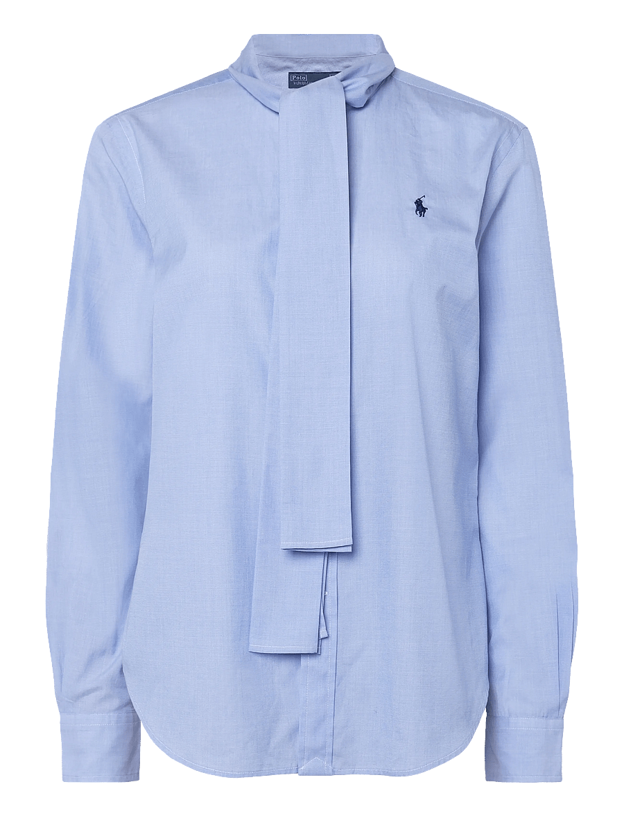 Polo Ralph Lauren - Slim Fit Cotton Tie-Neck Shirt - långärmade skjortor - medium blue - 1