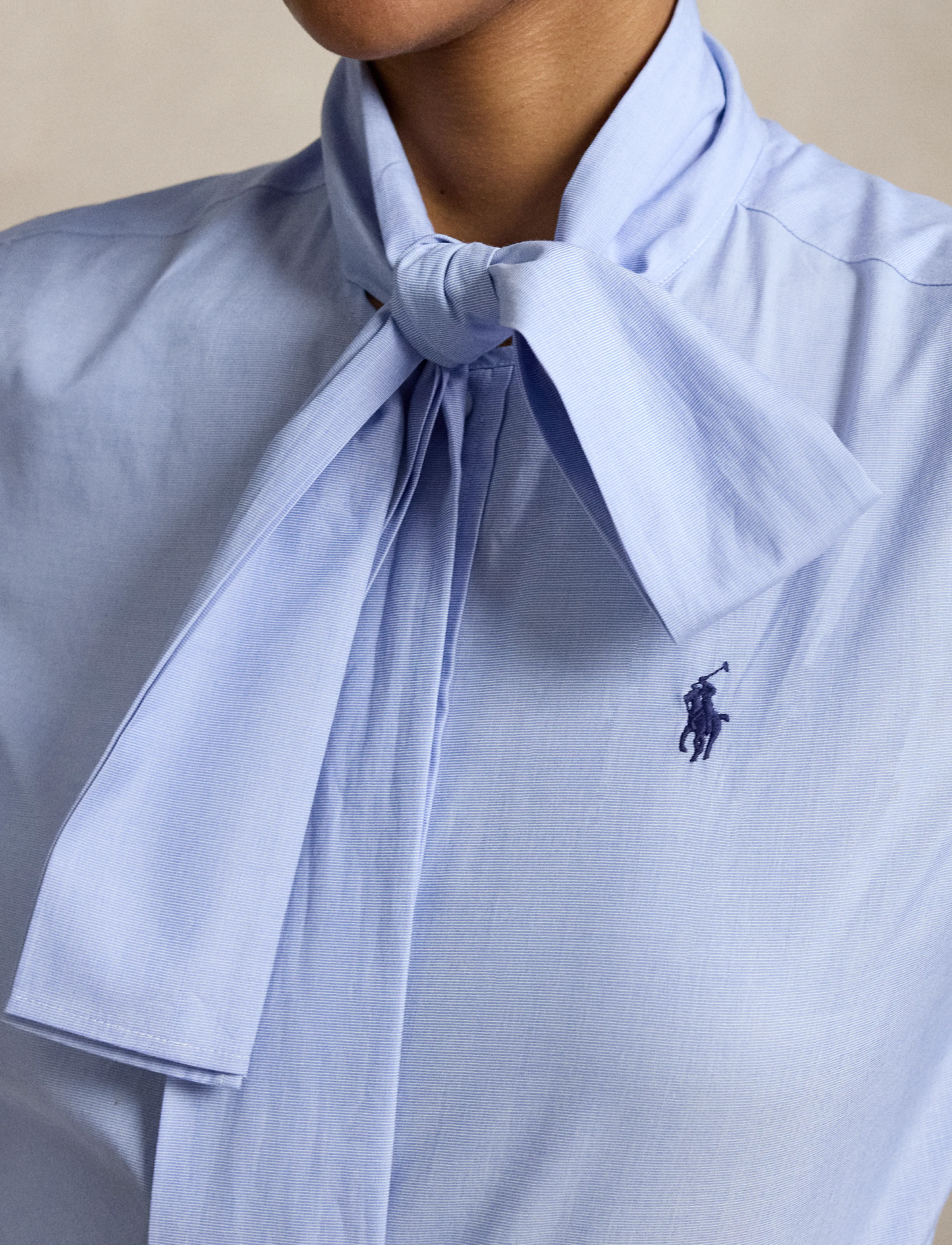 Polo Ralph Lauren - Slim Fit Cotton Tie-Neck Shirt - långärmade skjortor - medium blue - 4