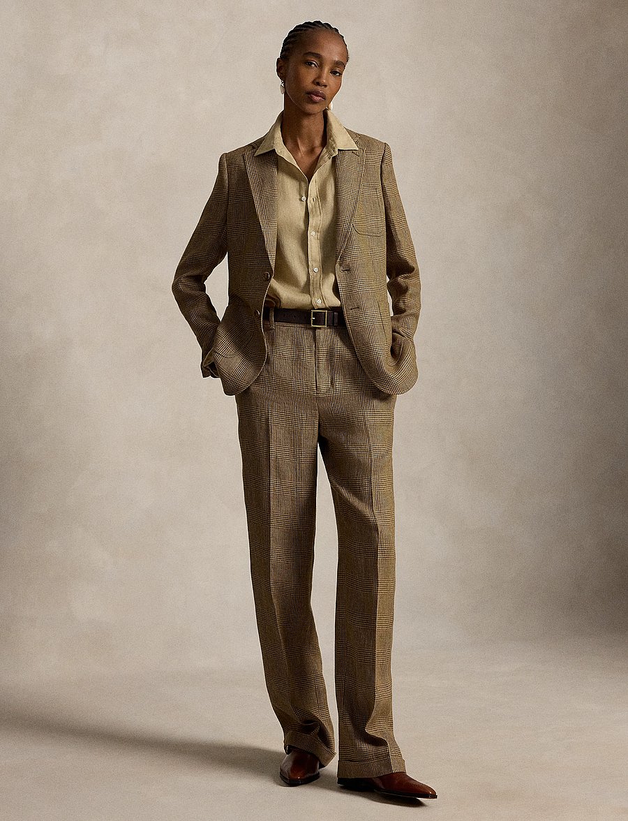 Polo Ralph Lauren - Single-Breasted Plaid Linen Tweed Blazer - einreihige blazer - brown/tan glen ch - 0