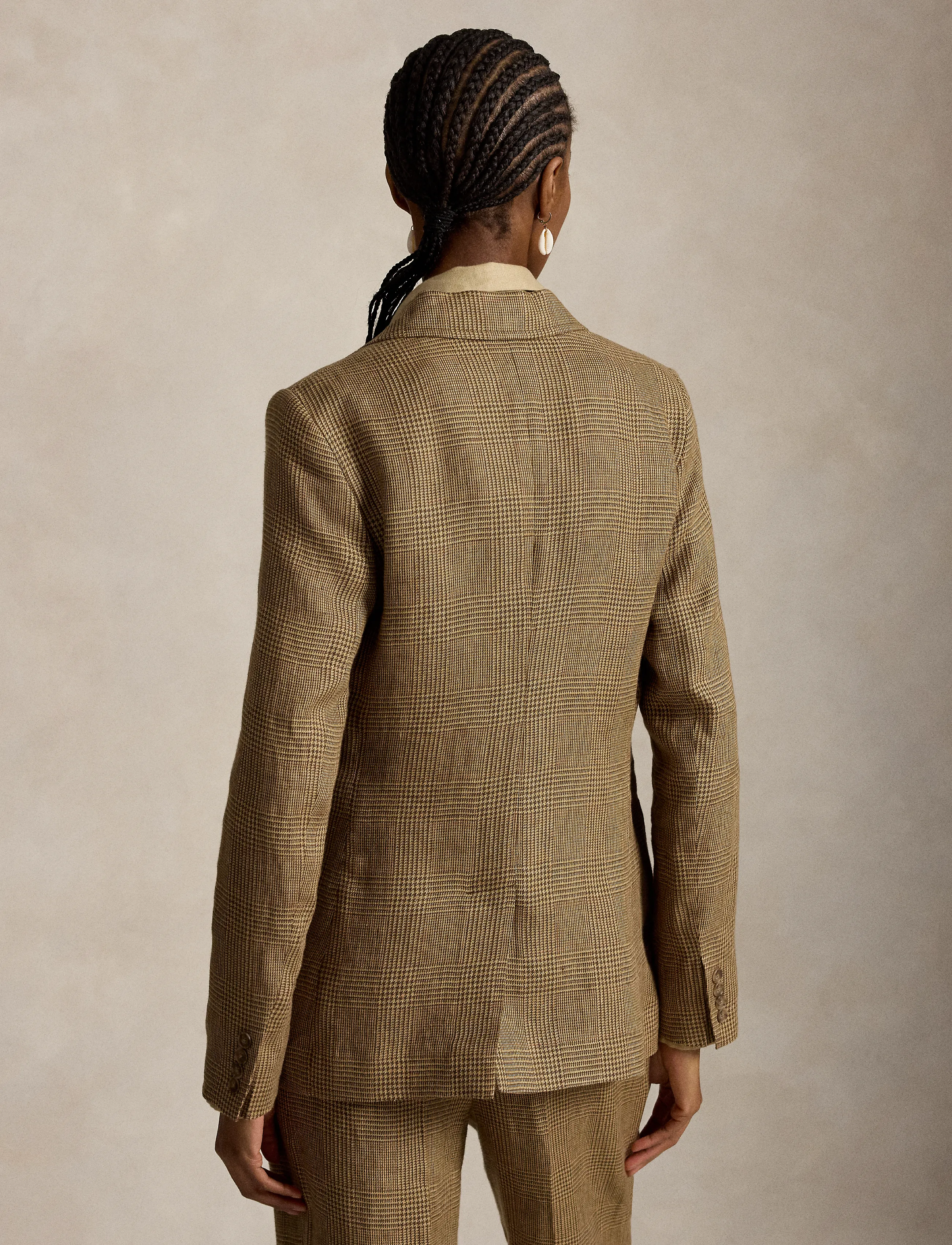 Polo Ralph Lauren - Single-Breasted Plaid Linen Tweed Blazer - brown/tan glen ch - 3