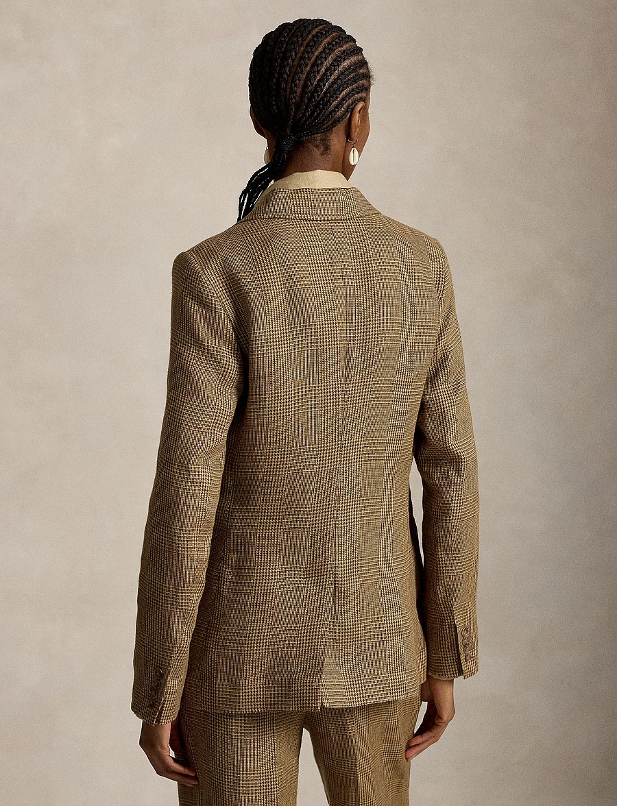 Polo Ralph Lauren - Single-Breasted Plaid Linen Tweed Blazer - einreihige blazer - brown/tan glen ch - 3