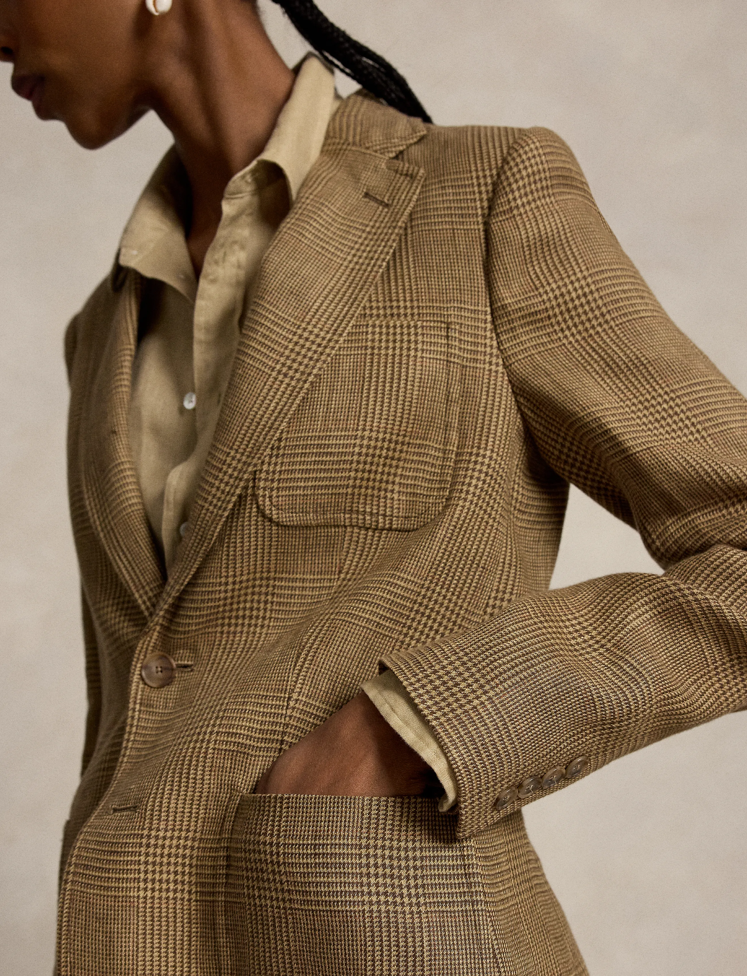 Polo Ralph Lauren - Single-Breasted Plaid Linen Tweed Blazer - brown/tan glen ch - 4