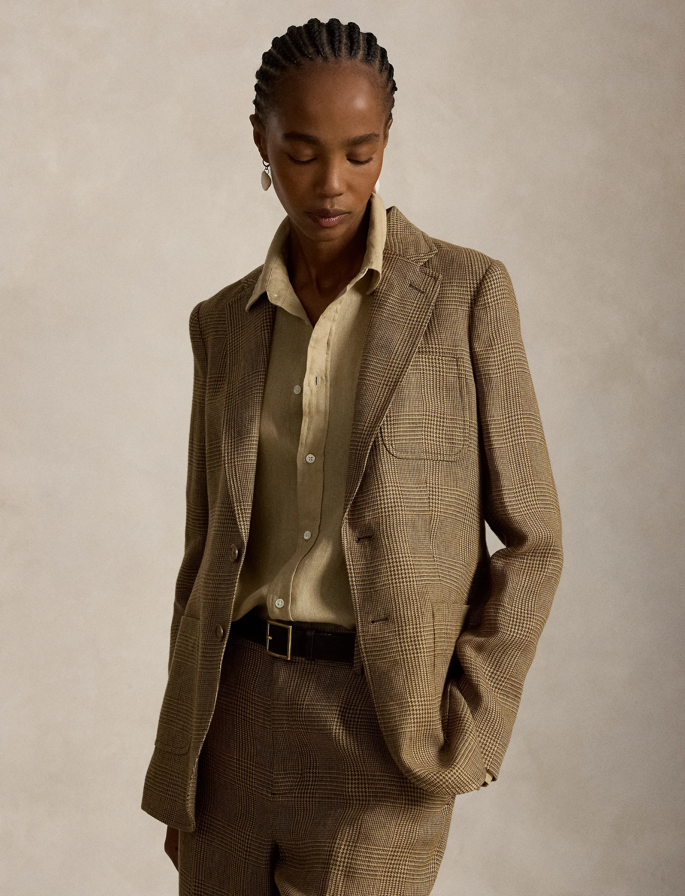 Polo Ralph Lauren - Single-Breasted Plaid Linen Tweed Blazer - brown/tan glen ch - 5
