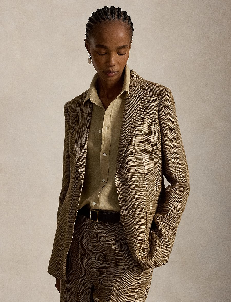 Polo Ralph Lauren - Single-Breasted Plaid Linen Tweed Blazer - einreihige blazer - brown/tan glen ch - 5