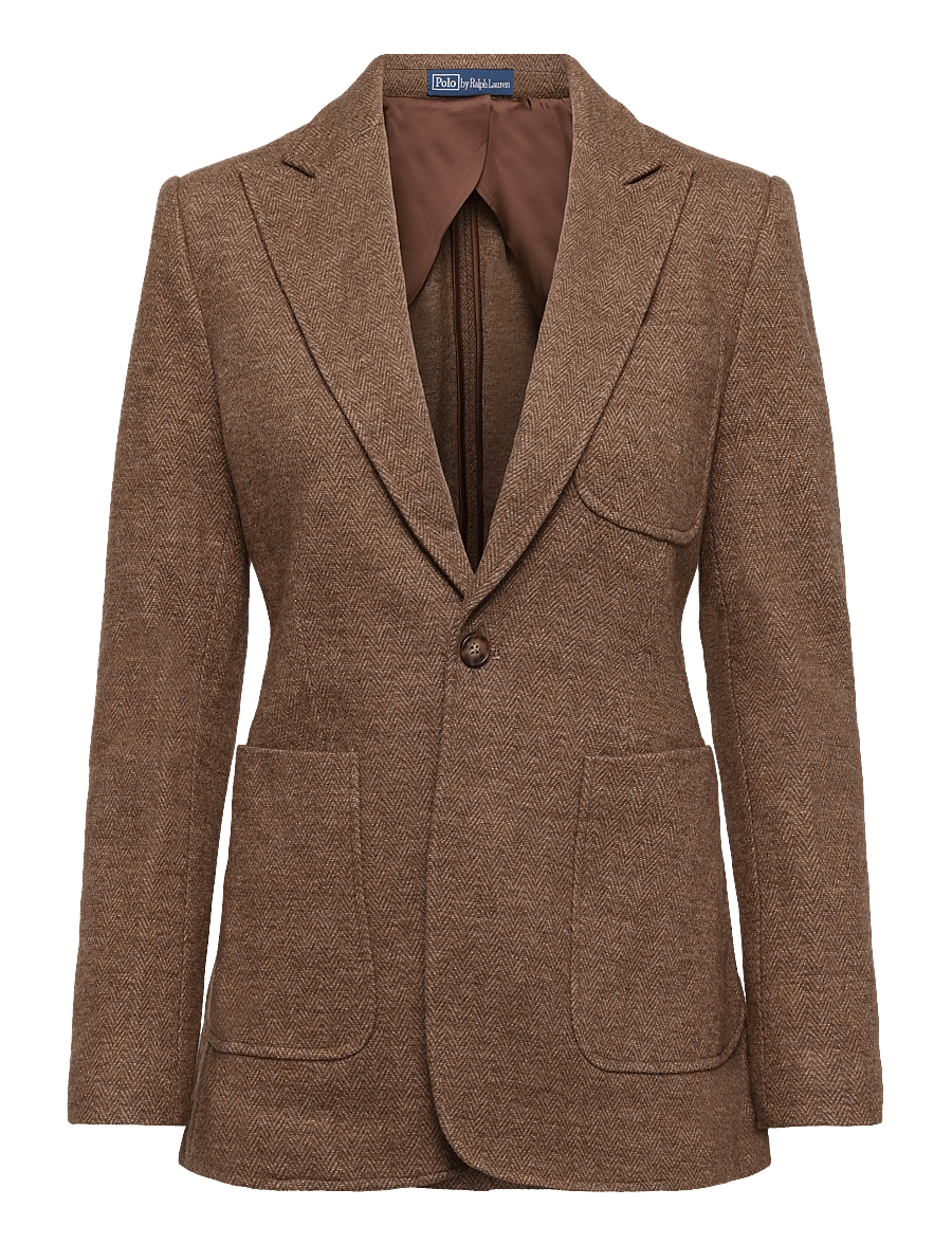 Polo Ralph Lauren - Single-Breasted Wool-Cotton Blazer - single breasted blazers - brown herringbone - 1