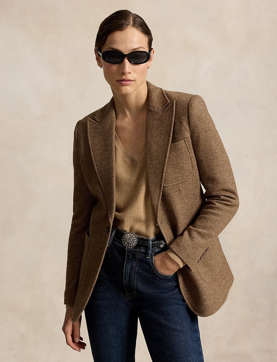 Polo Ralph Lauren - Single-Breasted Wool-Cotton Blazer - single breasted blazers - brown herringbone - 0