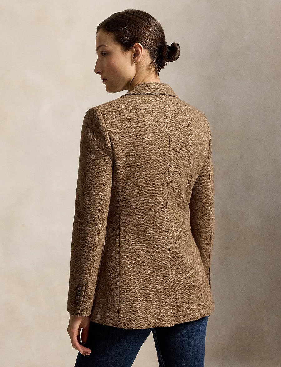Polo Ralph Lauren - Single-Breasted Wool-Cotton Blazer - single breasted blazers - brown herringbone - 3