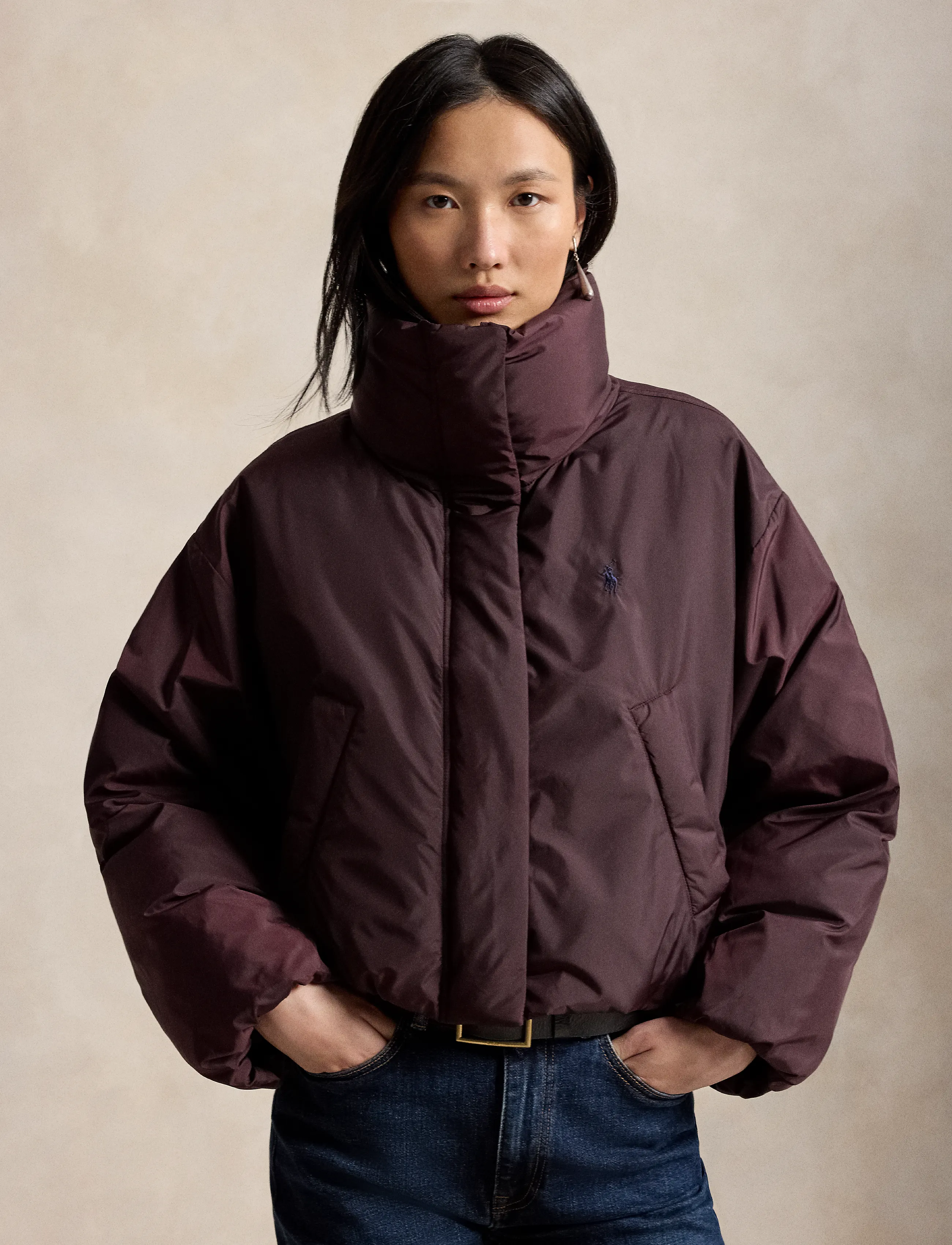Polo Ralph Lauren - Cropped Down Puffer Jacket - dark shadow burgu - 2
