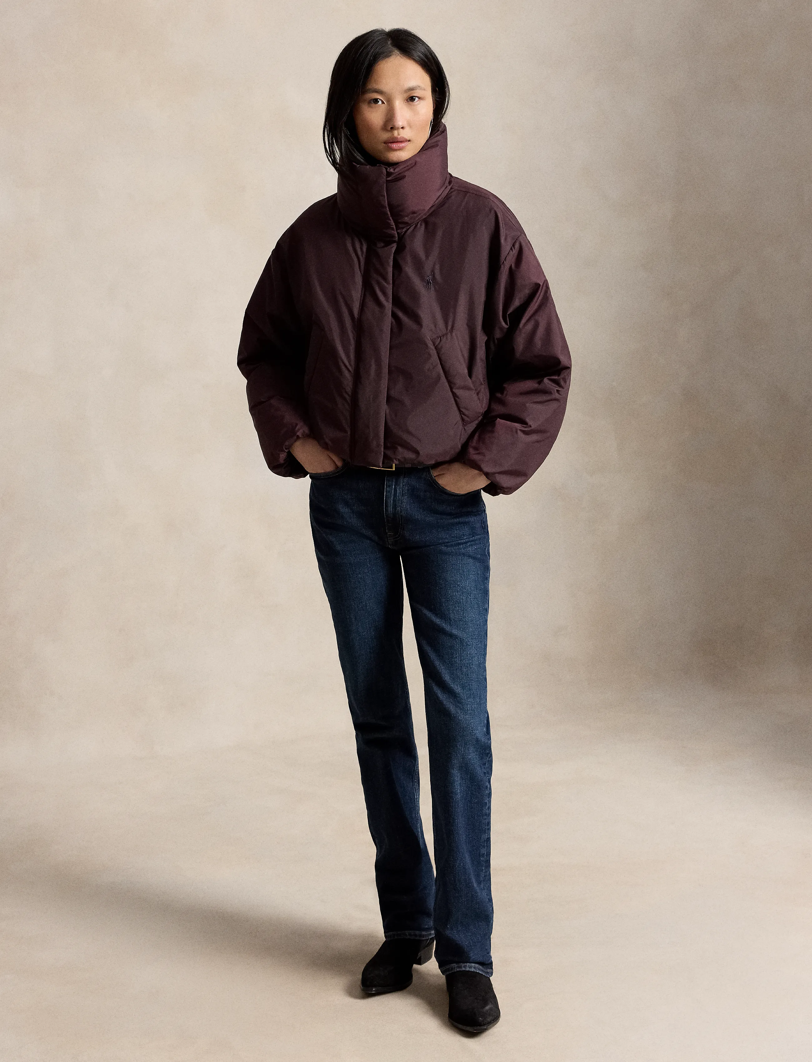 Polo Ralph Lauren - Cropped Down Puffer Jacket - dark shadow burgu - 4