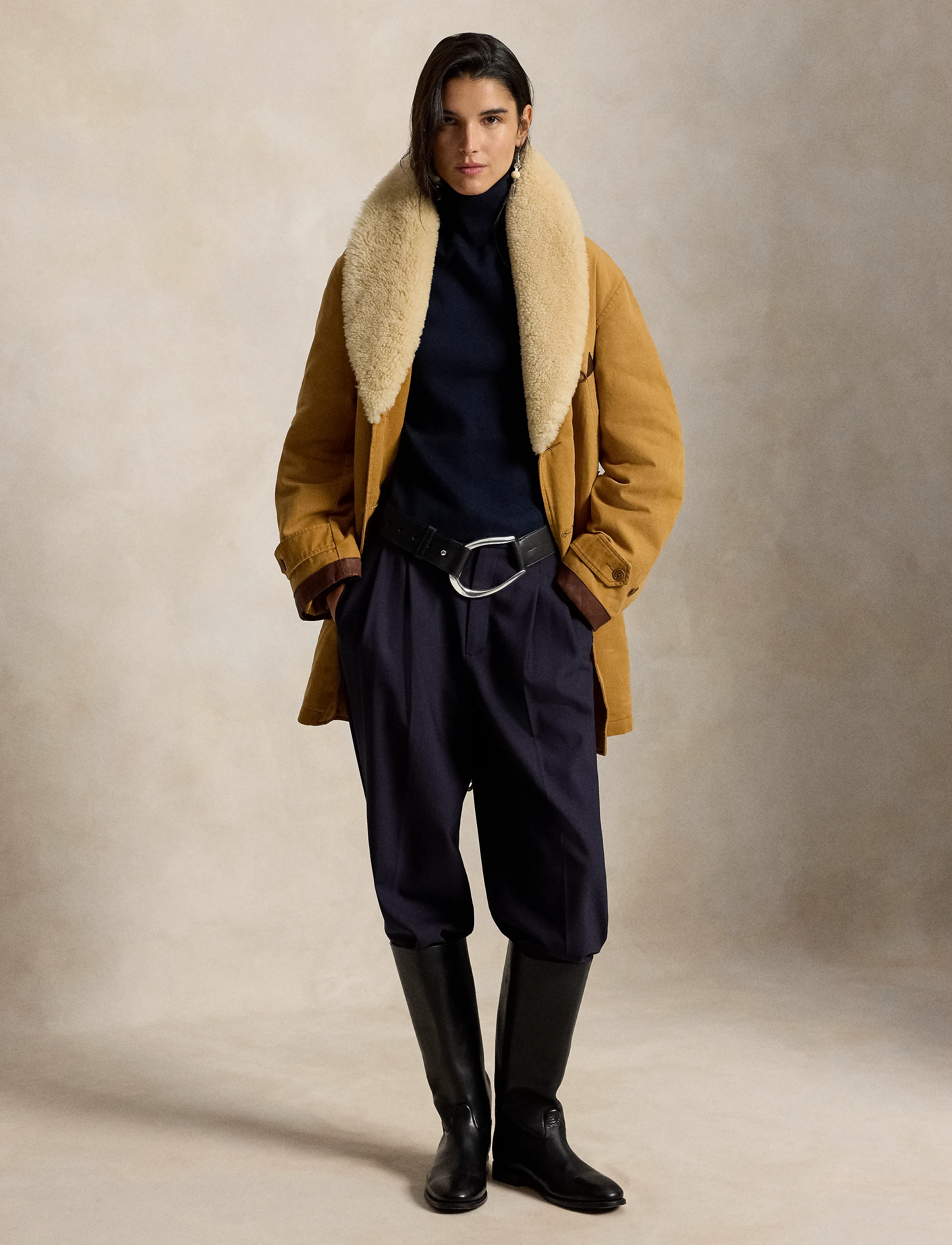 Polo Ralph Lauren Shearling-Trim Canvas Ranch Coat - Coats - KHAKI / brown