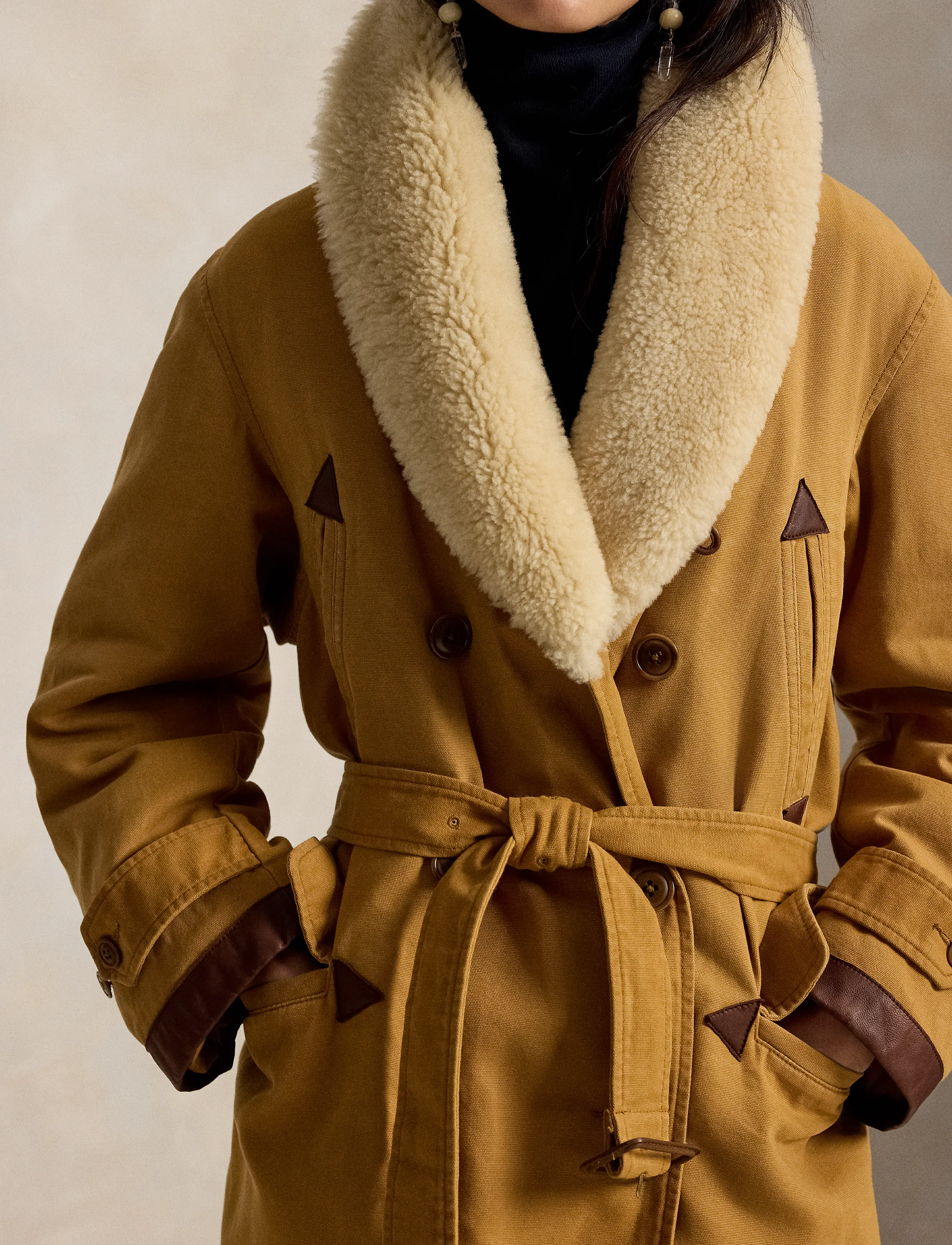 Polo Ralph Lauren - Shearling-Trim Canvas Ranch Coat - khaki - 4