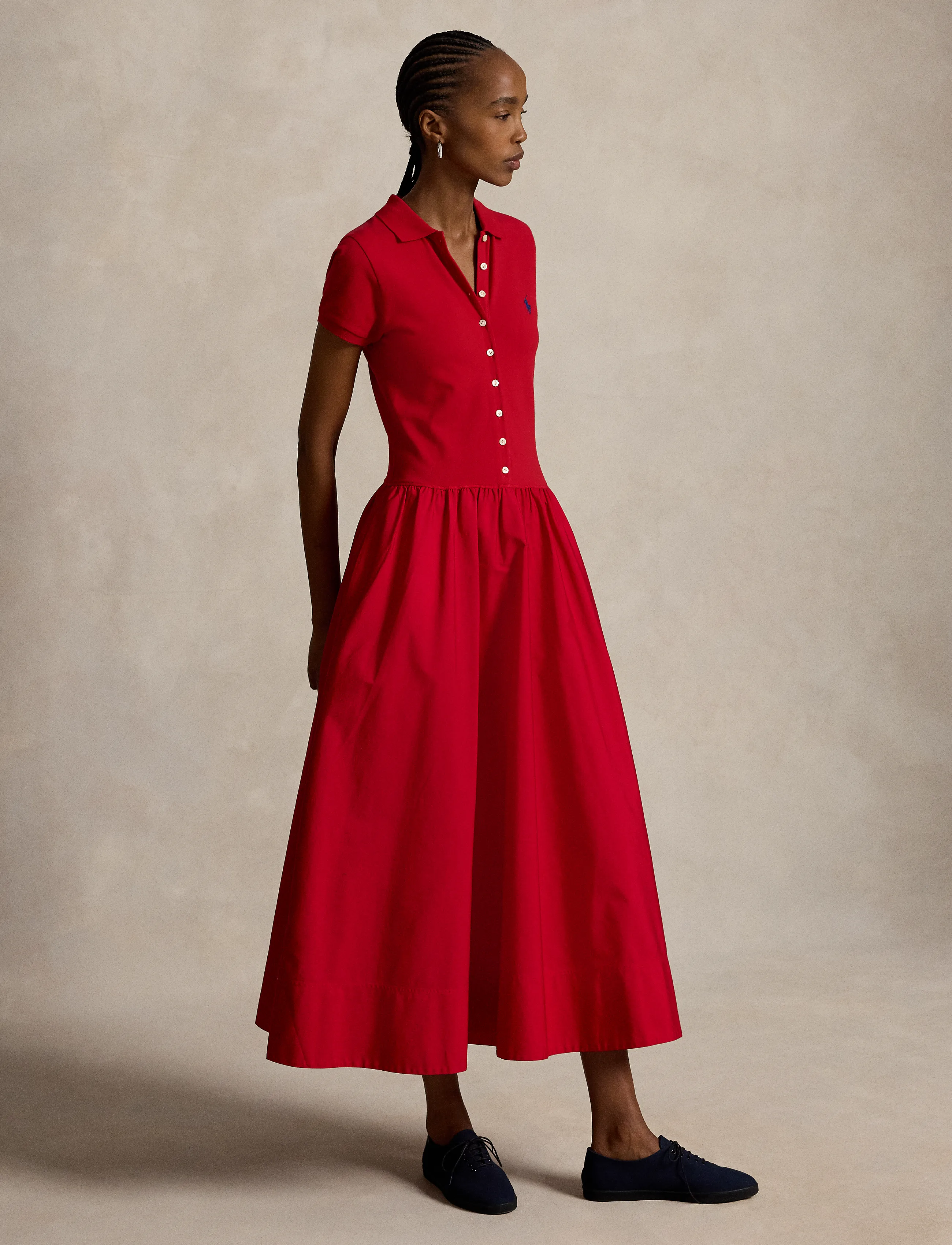 Polo Ralph Lauren Hybrid Mesh Polo-Bodice Dress, Kvinder, Polo Midikjole, Rød, Str: XS