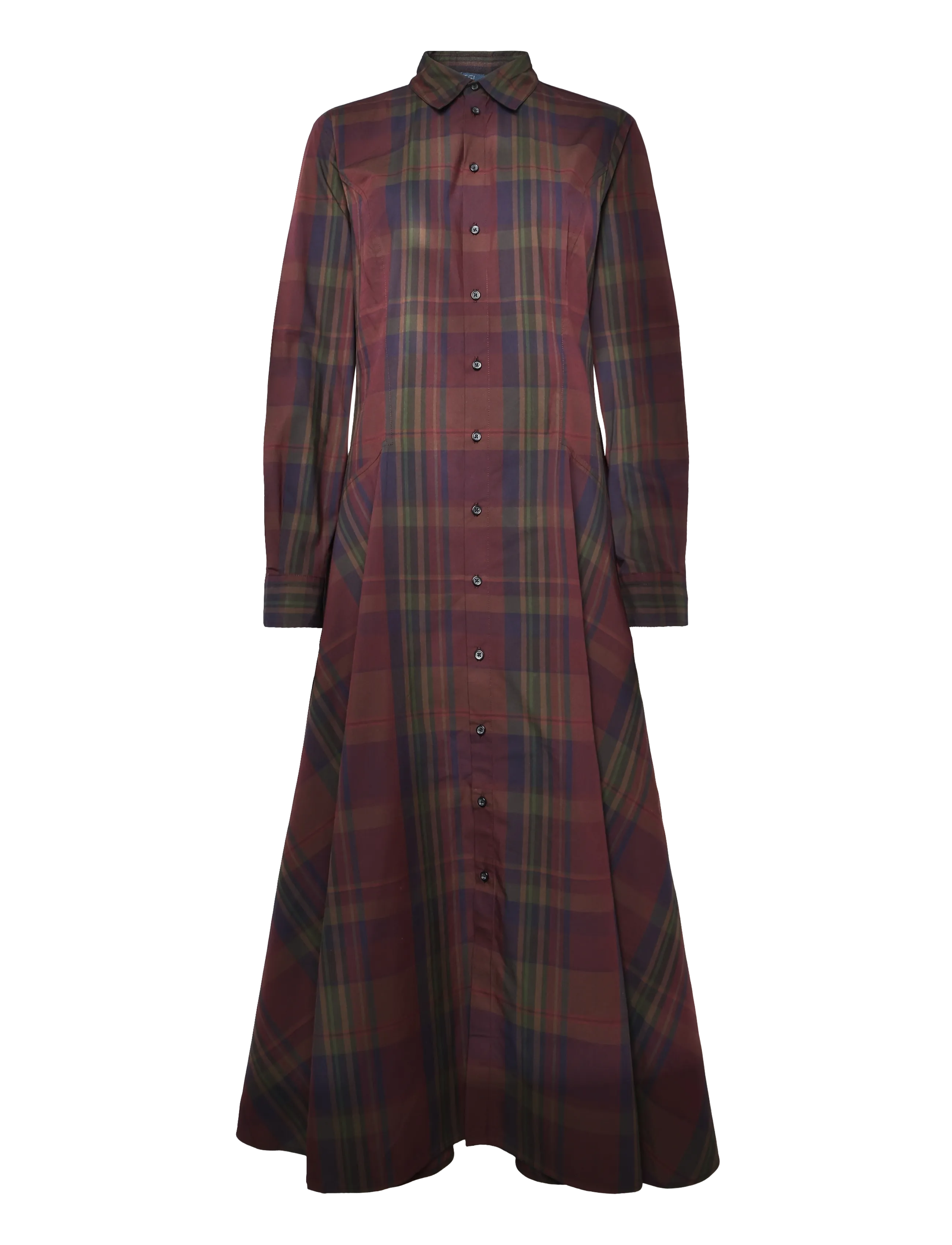 Polo Ralph Lauren - Plaid Cotton-Blend Paneled Shirtdress - skjortklänningar - 2059 merlot-green - 1