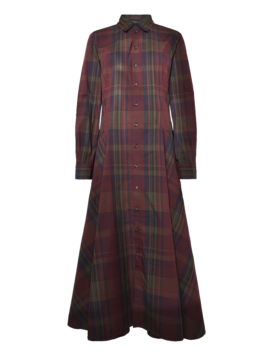 Polo Ralph Lauren - Plaid Cotton-Blend Paneled Shirtdress - skjortklänningar - 2059 merlot-green - 1