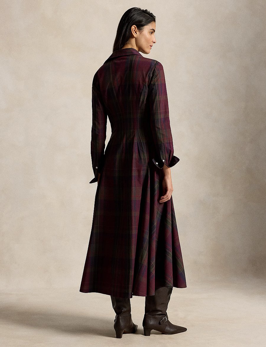 Polo Ralph Lauren - Plaid Cotton-Blend Paneled Shirtdress - skjortklänningar - 2059 merlot-green - 3