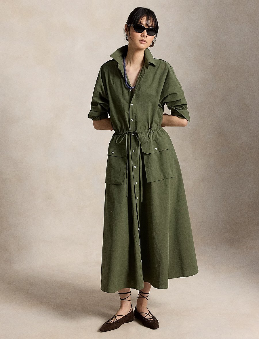 Polo Ralph Lauren - Cotton Canvas Utility Shirtdress - skjortekjoler - dense olive - 4