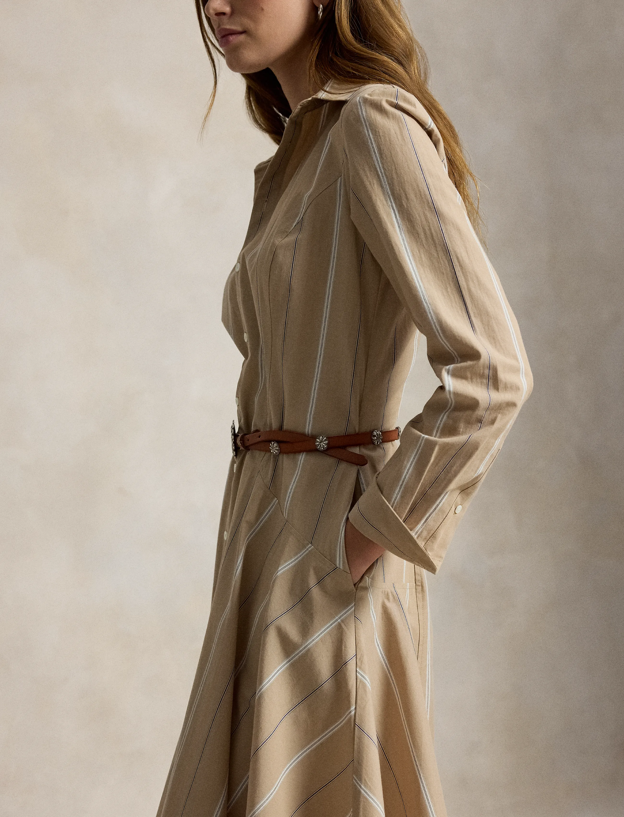 Polo Ralph Lauren - Striped Cotton Paneled Shirtdress - shirt dresses - 2026b tan-cream - 4