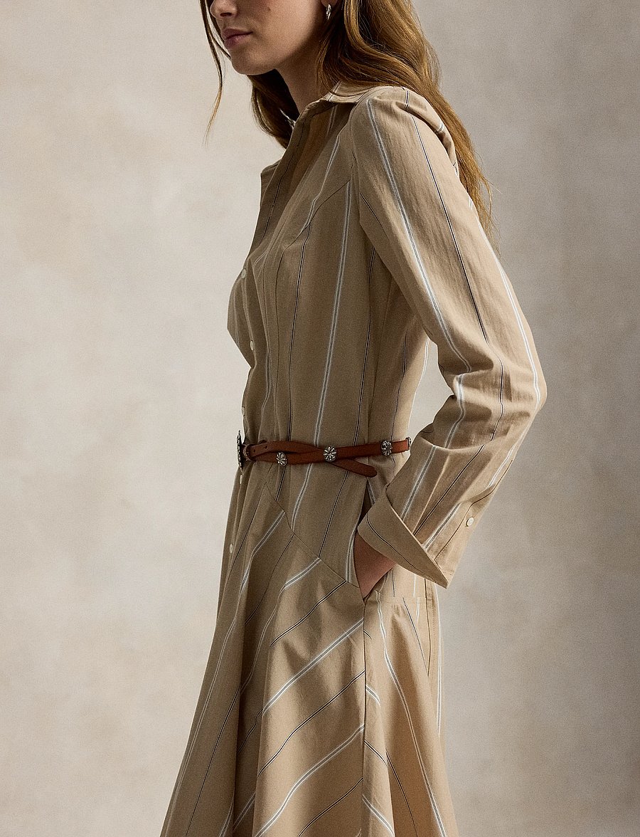 Polo Ralph Lauren - Striped Cotton Paneled Shirtdress - särkkleidid - 2026b tan-cream - 4
