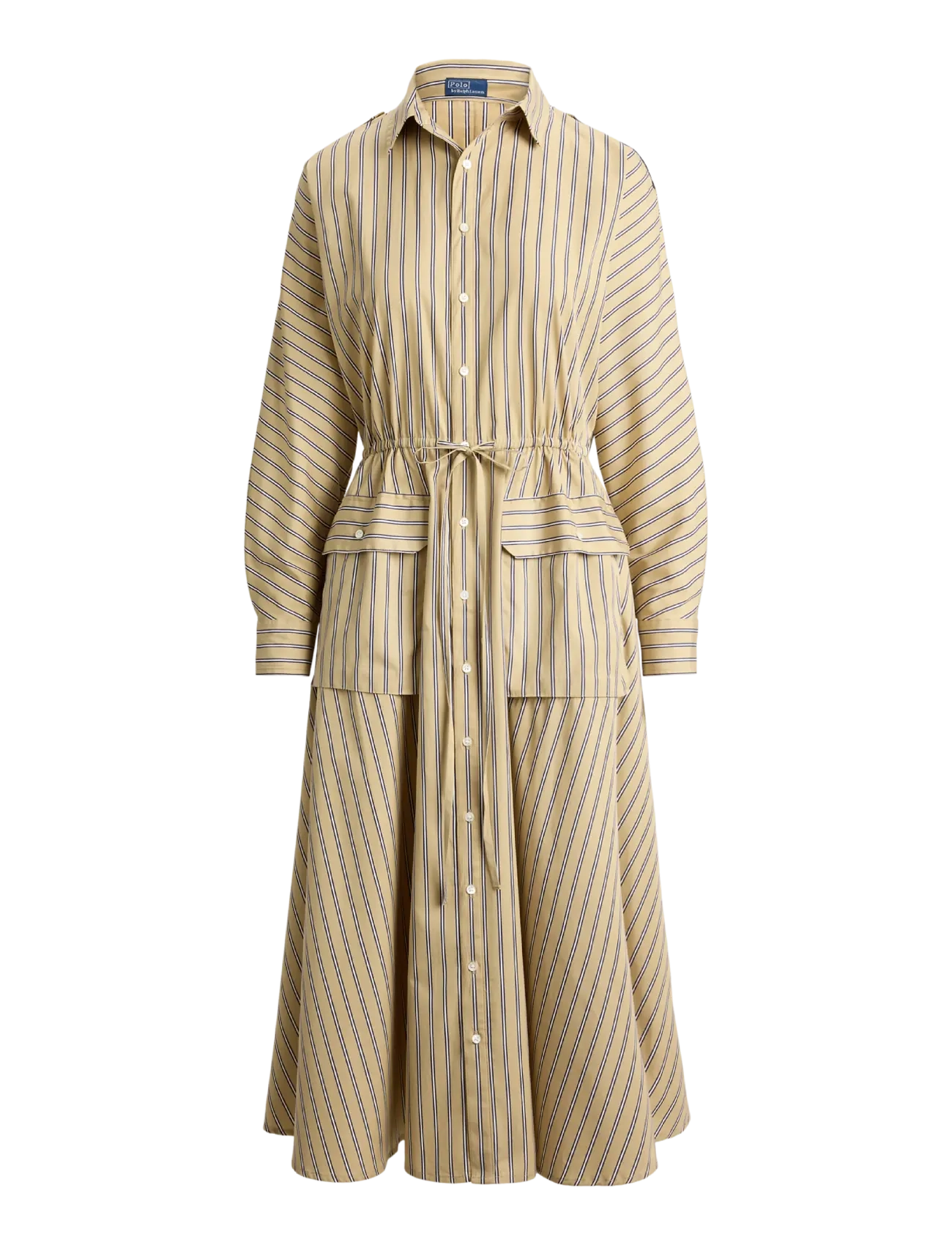 Polo Ralph Lauren - Striped Cotton Canvas Utility Shirtdress - skjortklänningar - 2063 tan-royal mu - 1