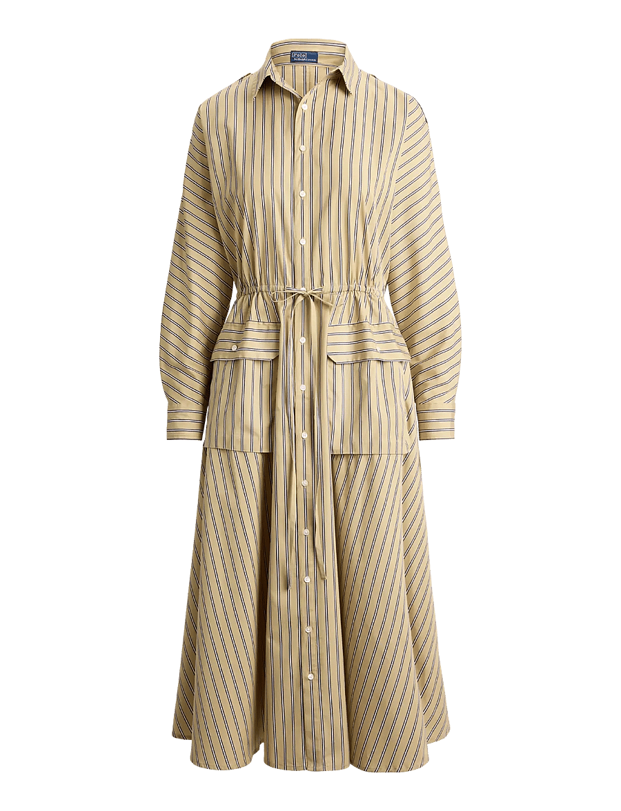 Polo Ralph Lauren - Striped Cotton Canvas Utility Shirtdress - skjortklänningar - 2063 tan-royal mu - 1