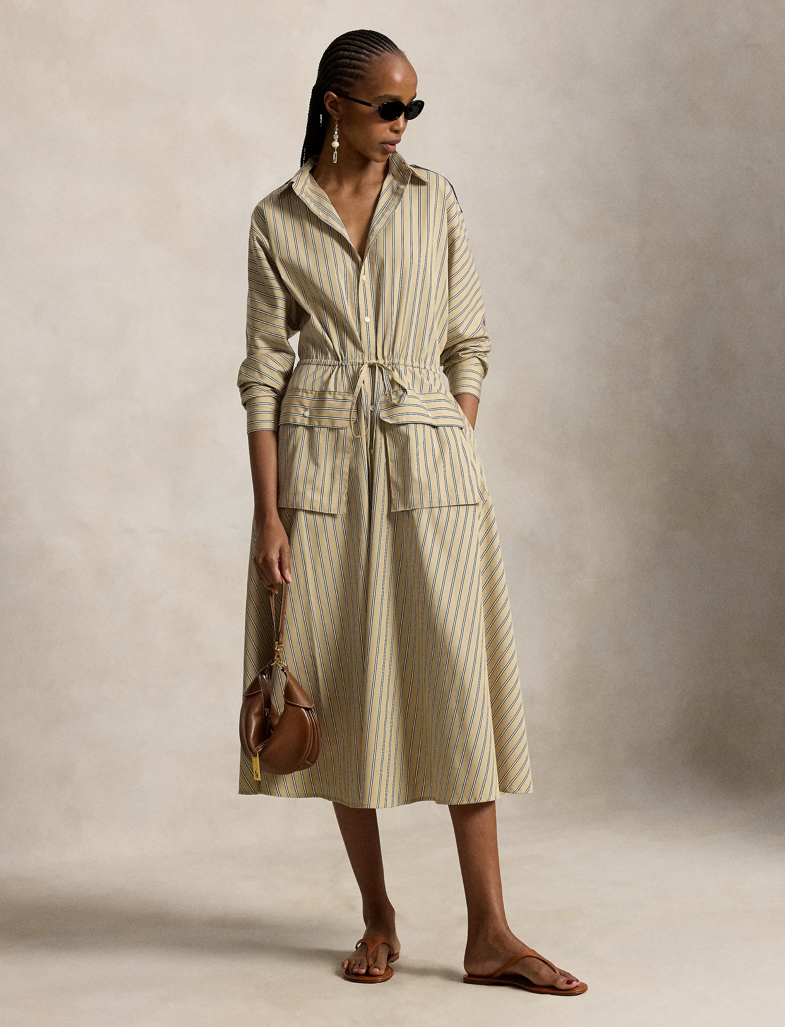 Polo Ralph Lauren Striped Cotton Canvas Utility Shirtdress - Kleidid - 2063 TAN-ROYAL MU / beige