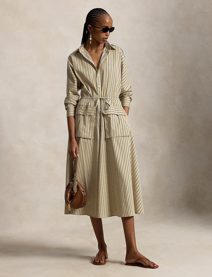 Polo Ralph Lauren - Striped Cotton Canvas Utility Shirtdress - skjortklänningar - 2063 tan-royal mu - 0