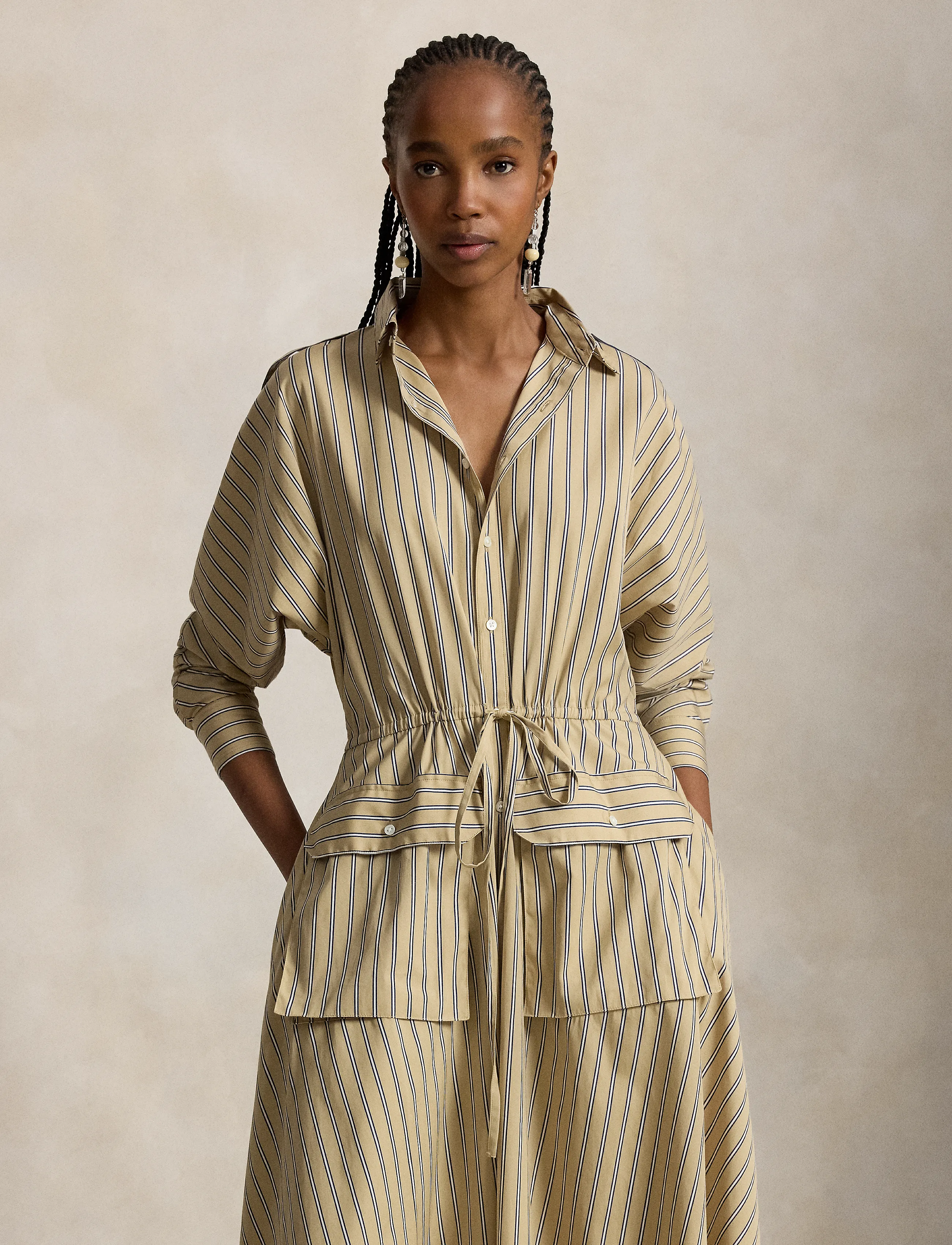 Polo Ralph Lauren - Striped Cotton Canvas Utility Shirtdress - skjortklänningar - 2063 tan-royal mu - 4