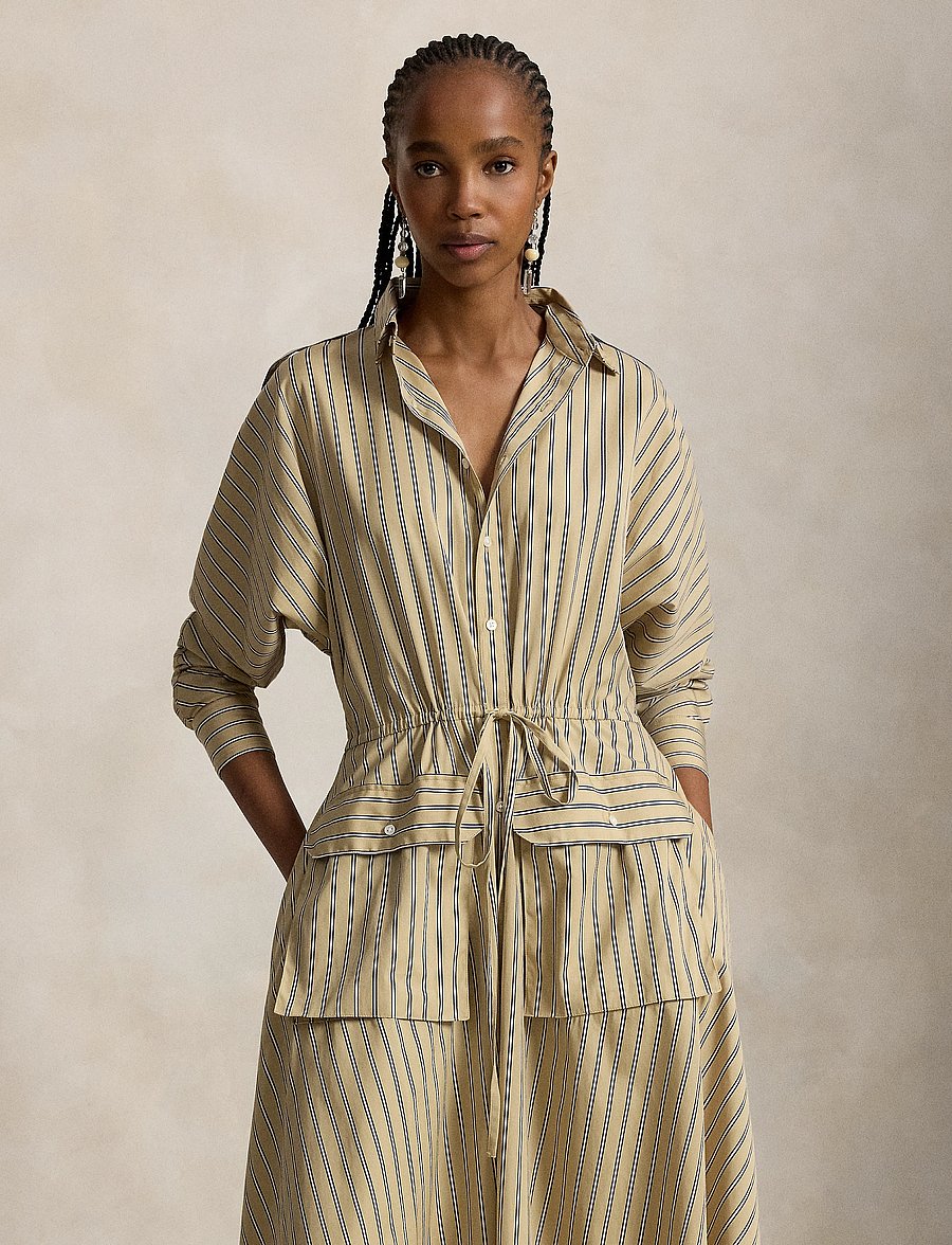 Polo Ralph Lauren - Striped Cotton Canvas Utility Shirtdress - skjortklänningar - 2063 tan-royal mu - 4
