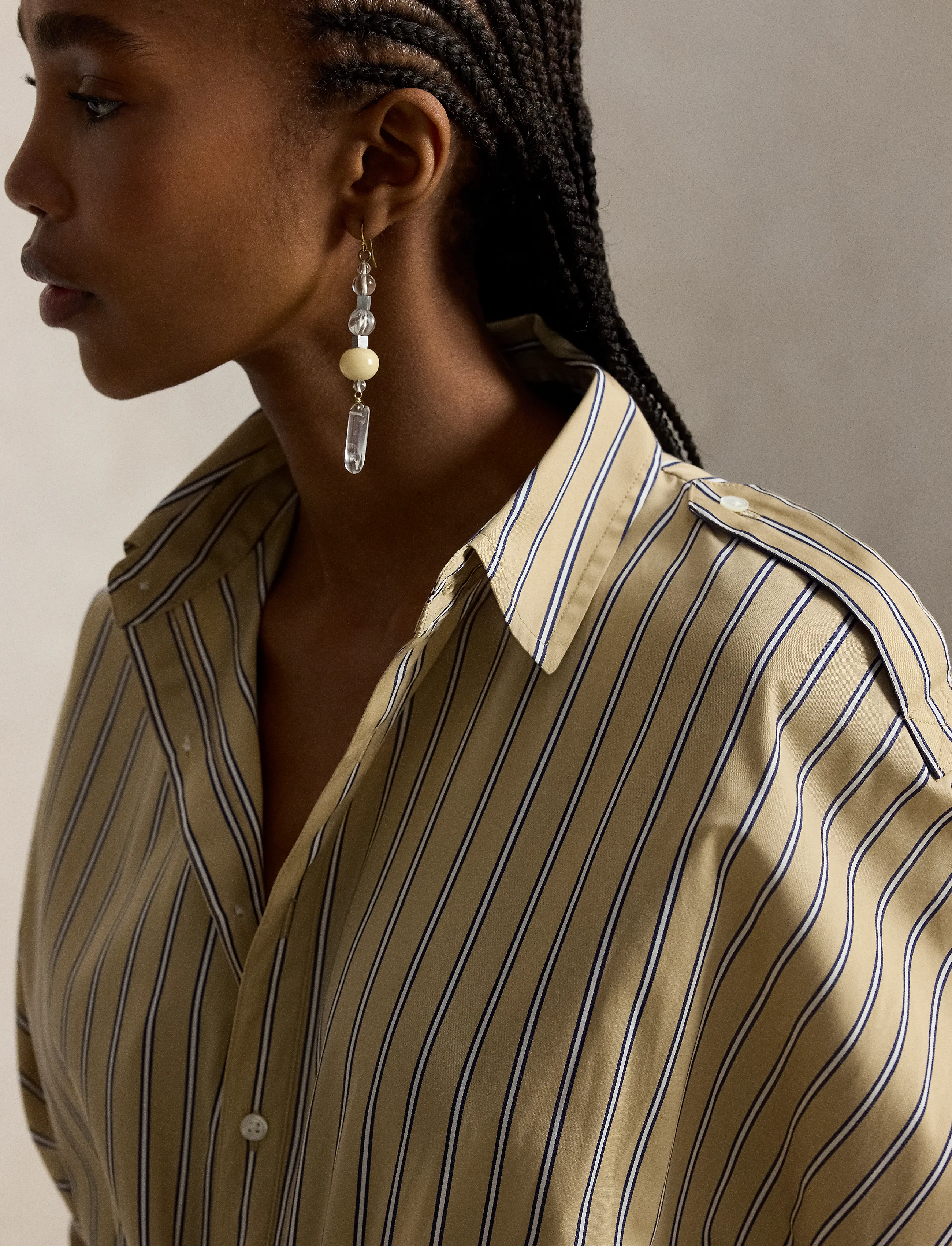 Polo Ralph Lauren - Striped Cotton Canvas Utility Shirtdress - skjortklänningar - 2063 tan-royal mu - 5
