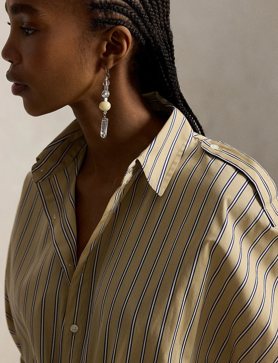 Polo Ralph Lauren - Striped Cotton Canvas Utility Shirtdress - skjortklänningar - 2063 tan-royal mu - 5