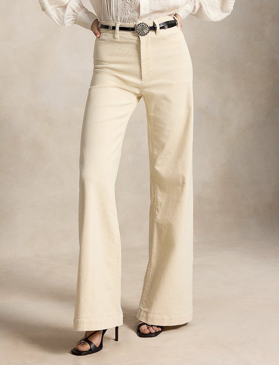 Polo Ralph Lauren - 14 WALE STR CRDRY-WVN-PANTS - utsvängda byxor - cream - 4