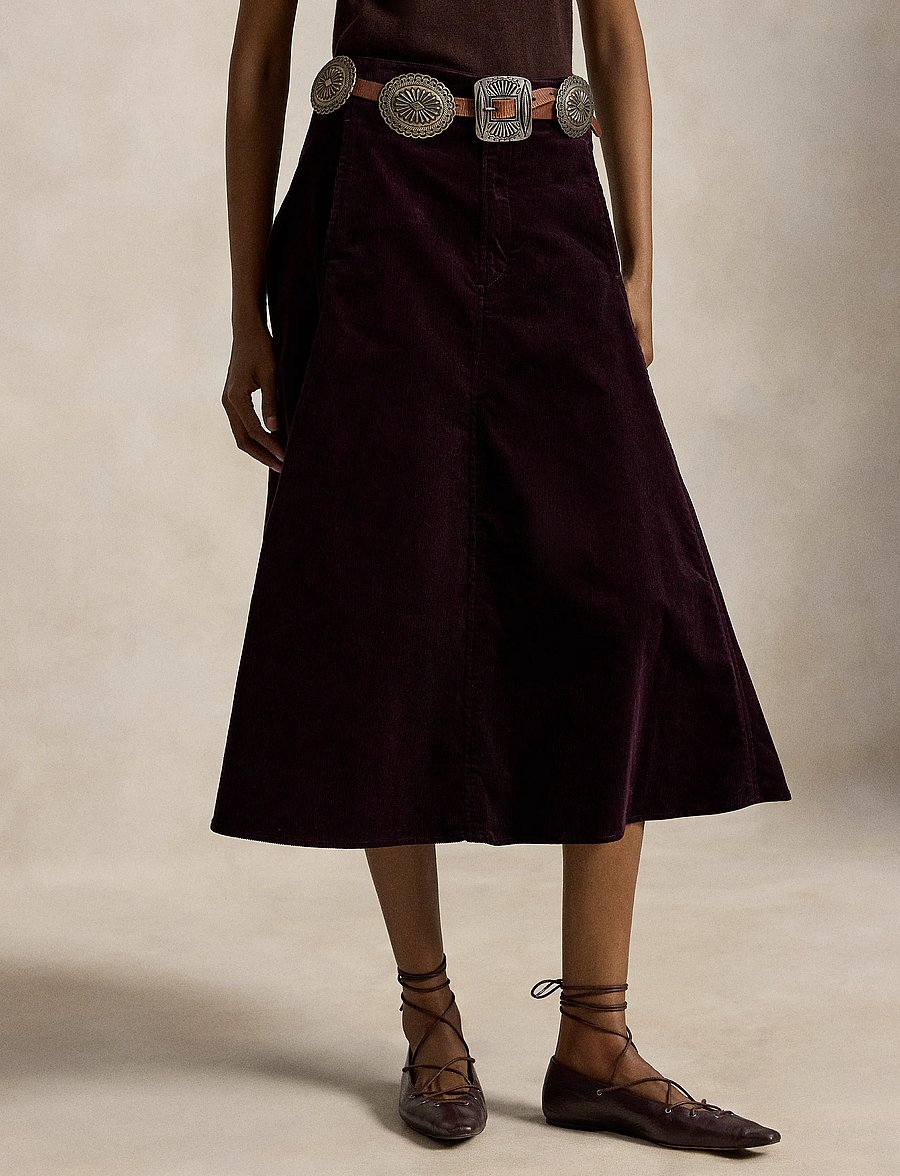 Polo Ralph Lauren - Corduroy A-Line Midi Skirt - midiseelikud - midnight merlot - 1