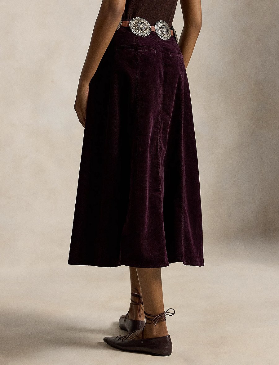 Polo Ralph Lauren - Corduroy A-Line Midi Skirt - midiseelikud - midnight merlot - 4