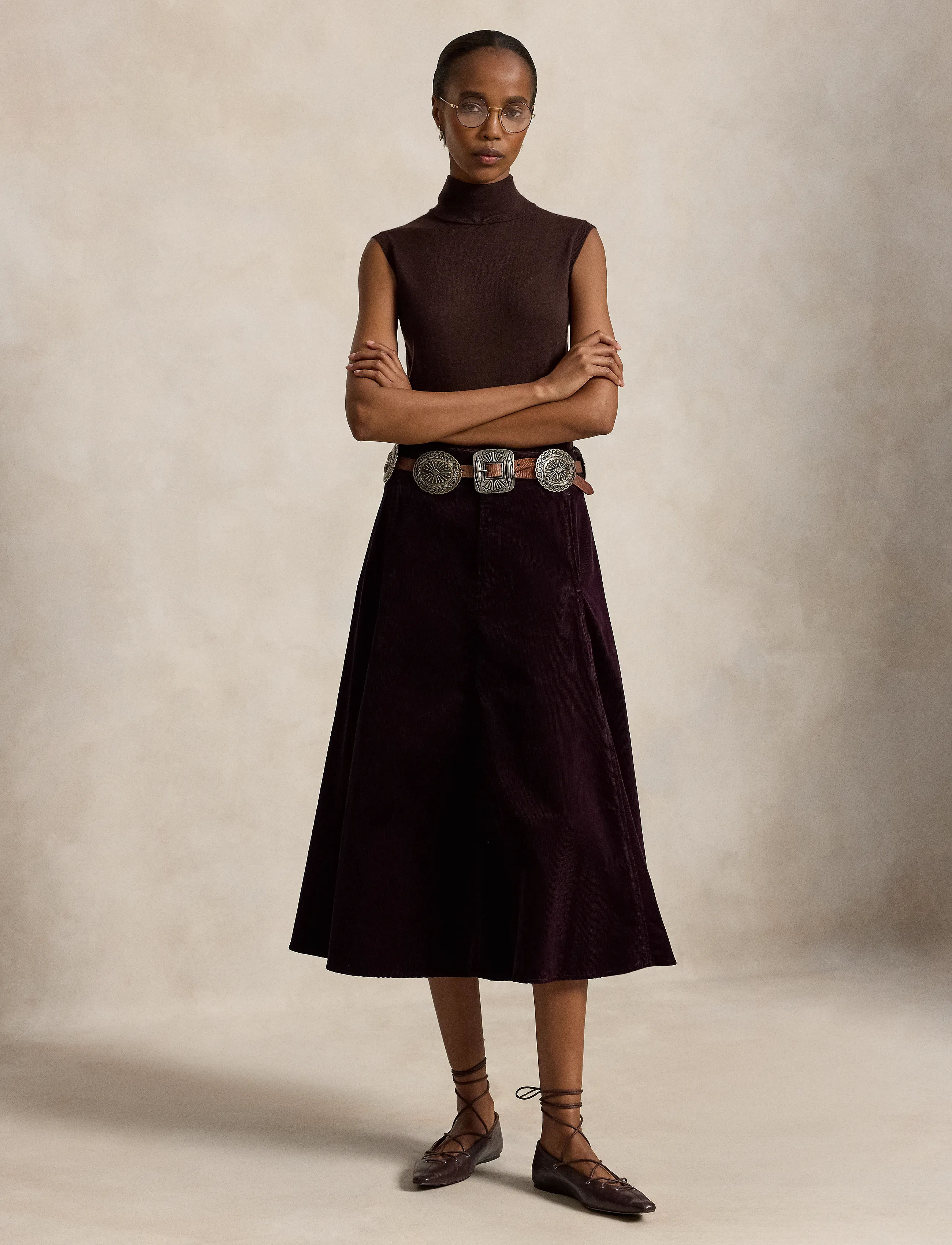 Polo Ralph Lauren - Corduroy A-Line Midi Skirt - midiseelikud - midnight merlot - 5