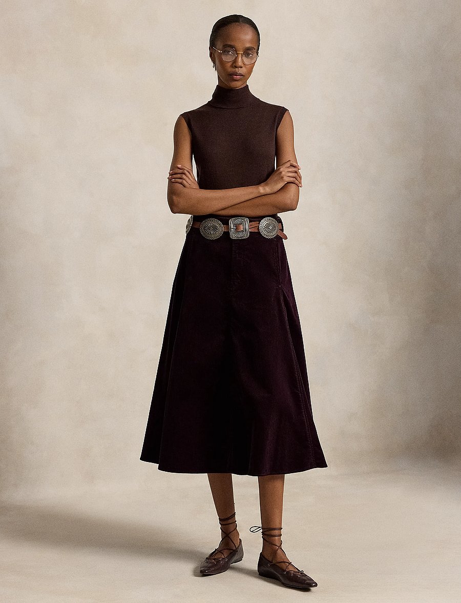 Polo Ralph Lauren - Corduroy A-Line Midi Skirt - midiseelikud - midnight merlot - 5