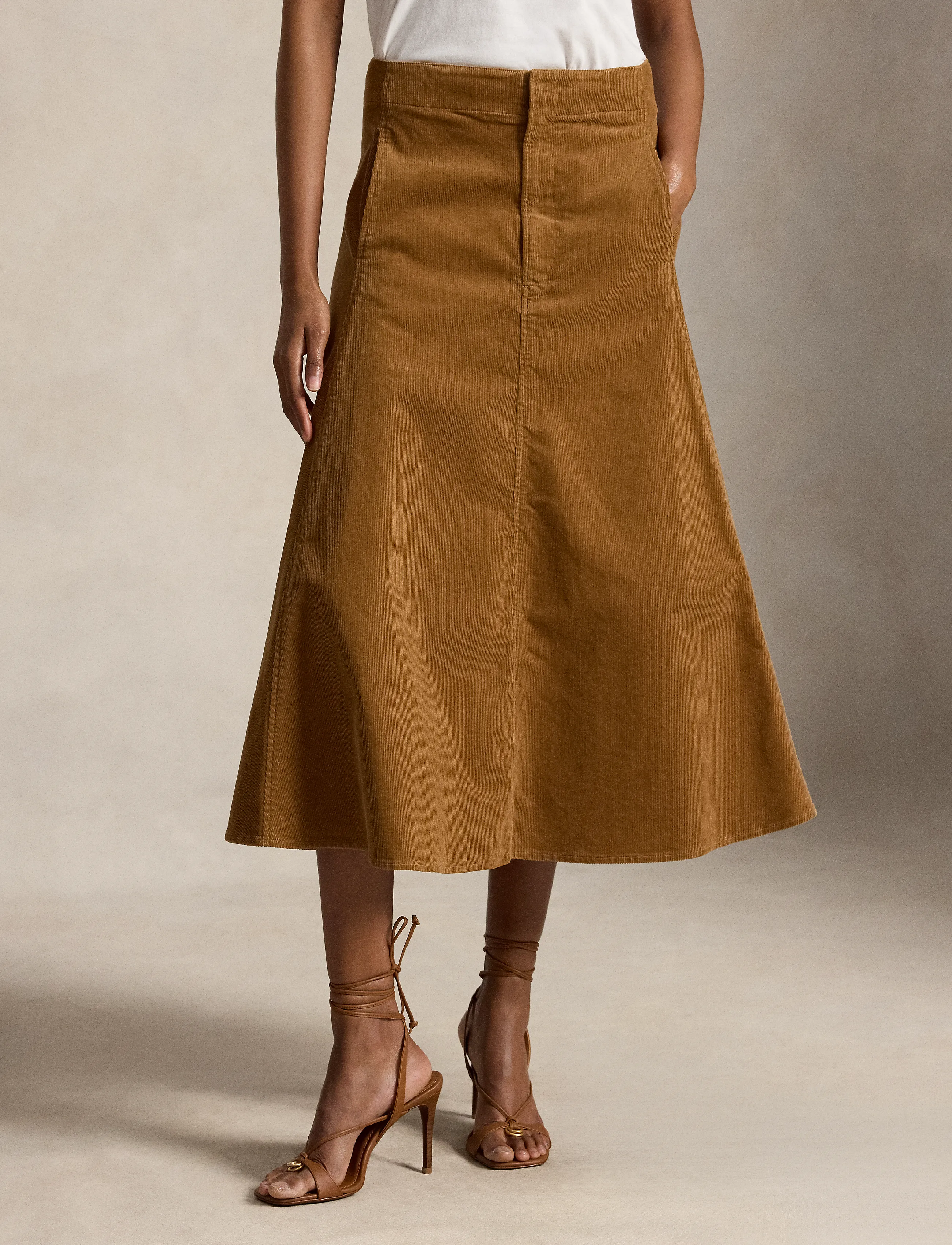 Polo Ralph Lauren - Corduroy A-Line Midi Skirt - midi-röcke - tan - 5