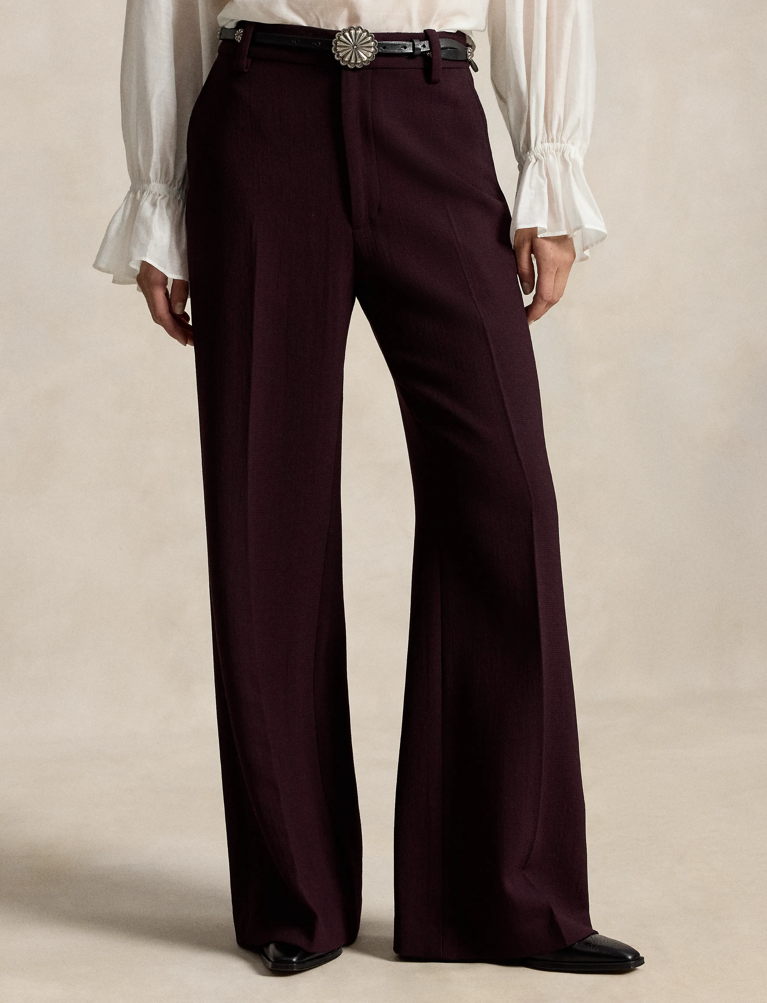 Polo Ralph Lauren Beaton Wool Crepe Pant - Hosen mit weitem Bein - MIDNIGHT MERLOT / burgundy