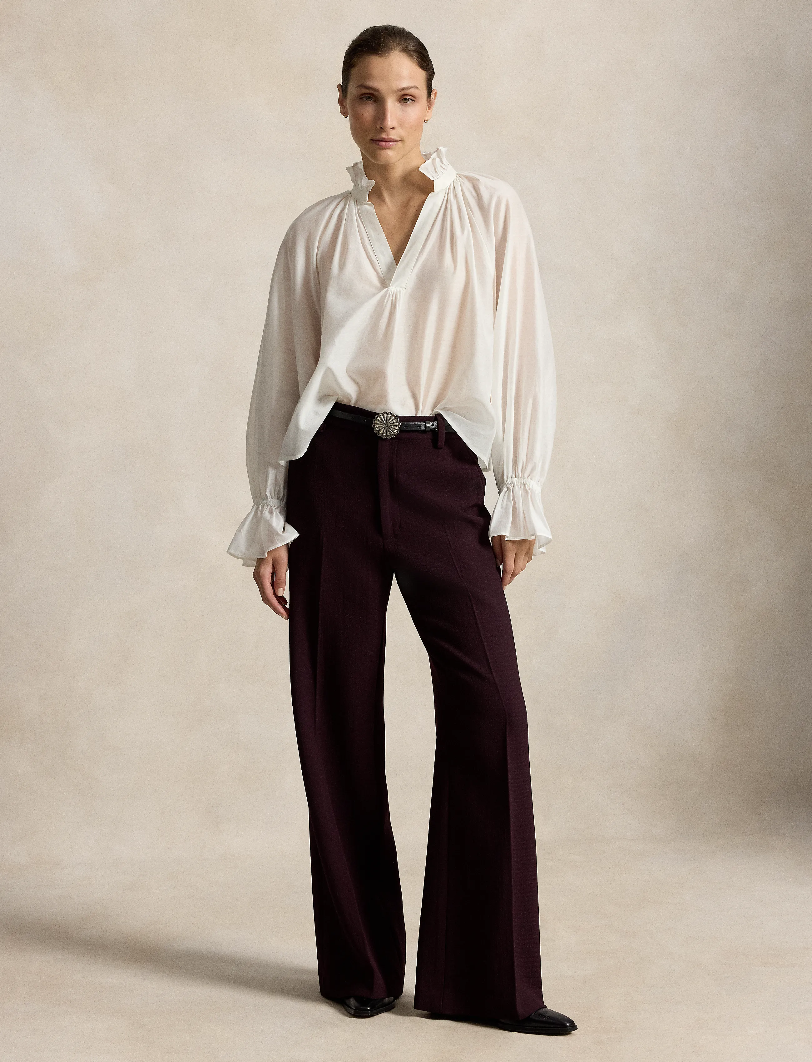 Polo Ralph Lauren - Beaton Wool Crepe Pant - hosen mit weitem bein - midnight merlot - 5