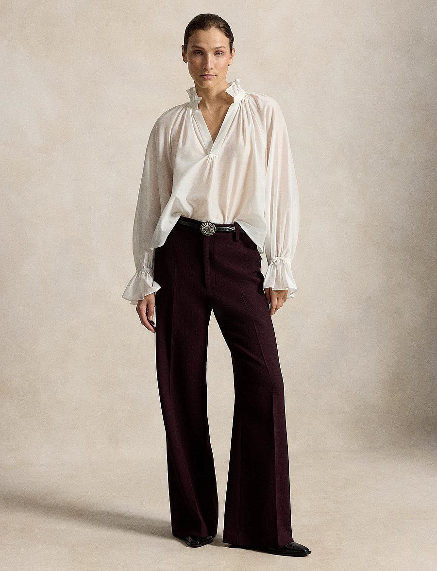 Polo Ralph Lauren - Beaton Wool Crepe Pant - hosen mit weitem bein - midnight merlot - 5