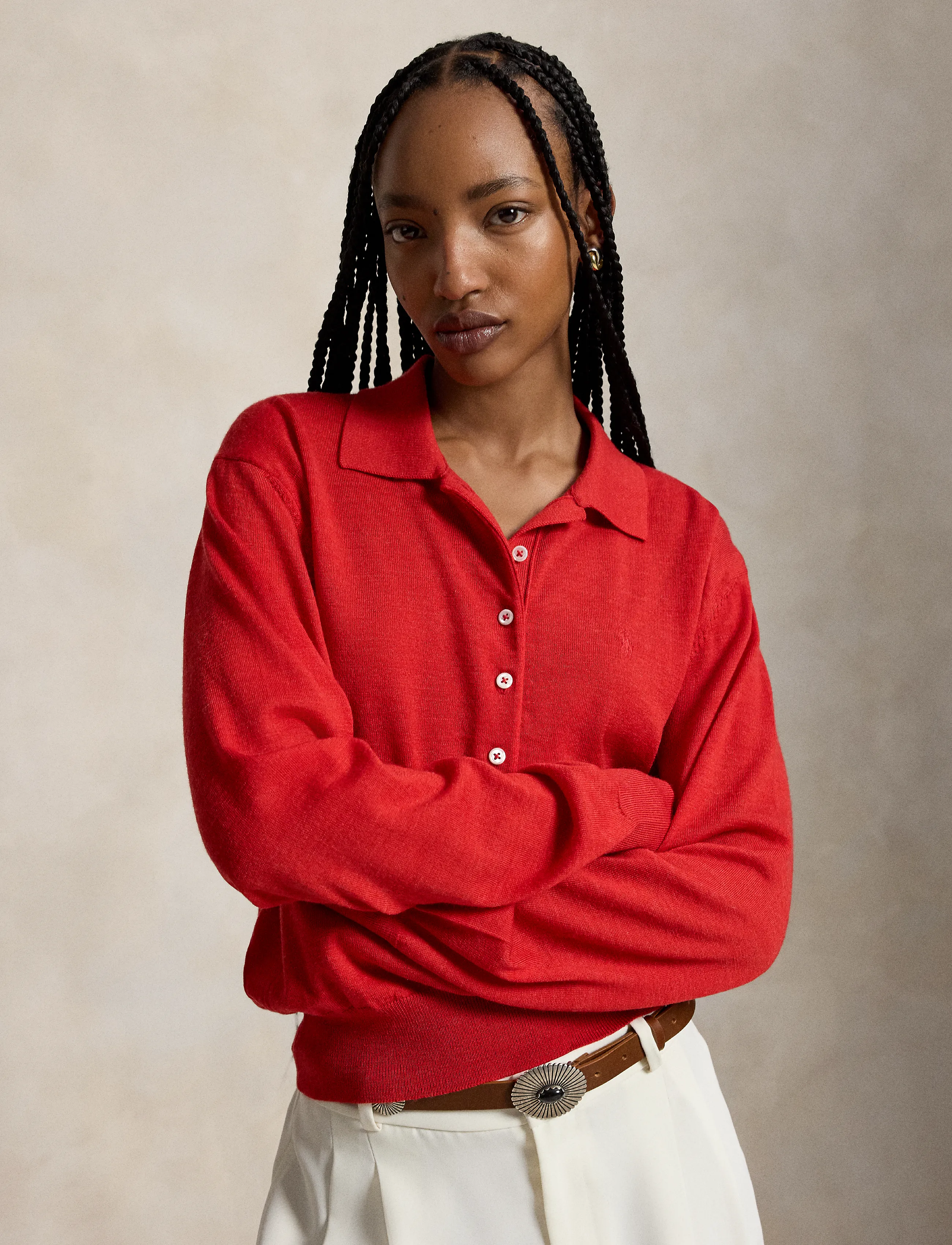 Polo Ralph Lauren Wool Polo-Collar Sweater - Stickat - FLANDERS RED HEAT / red