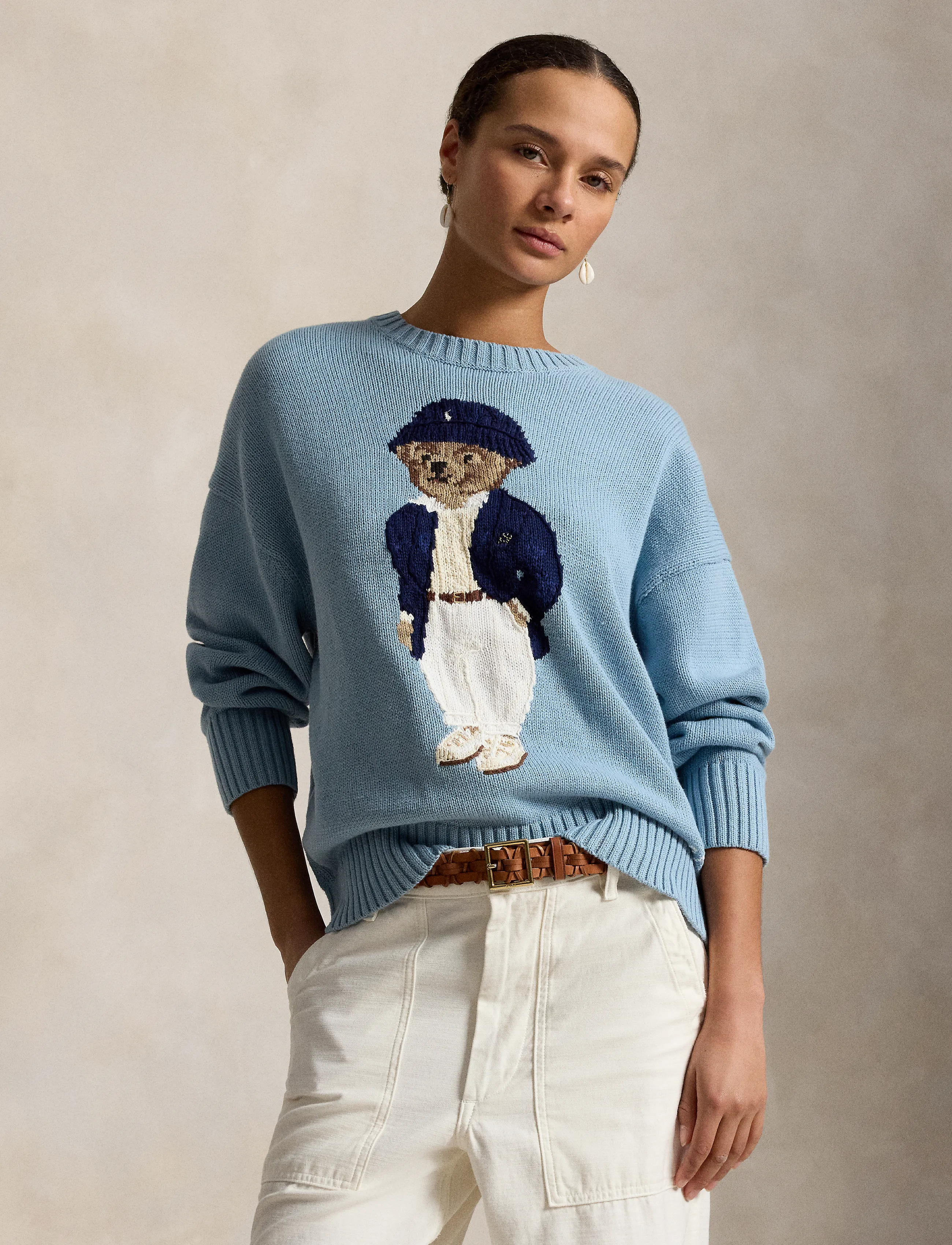 Polo Ralph Lauren - Polo Bear Oversize Cotton Sweater - stickade tröjor - blue note - 4