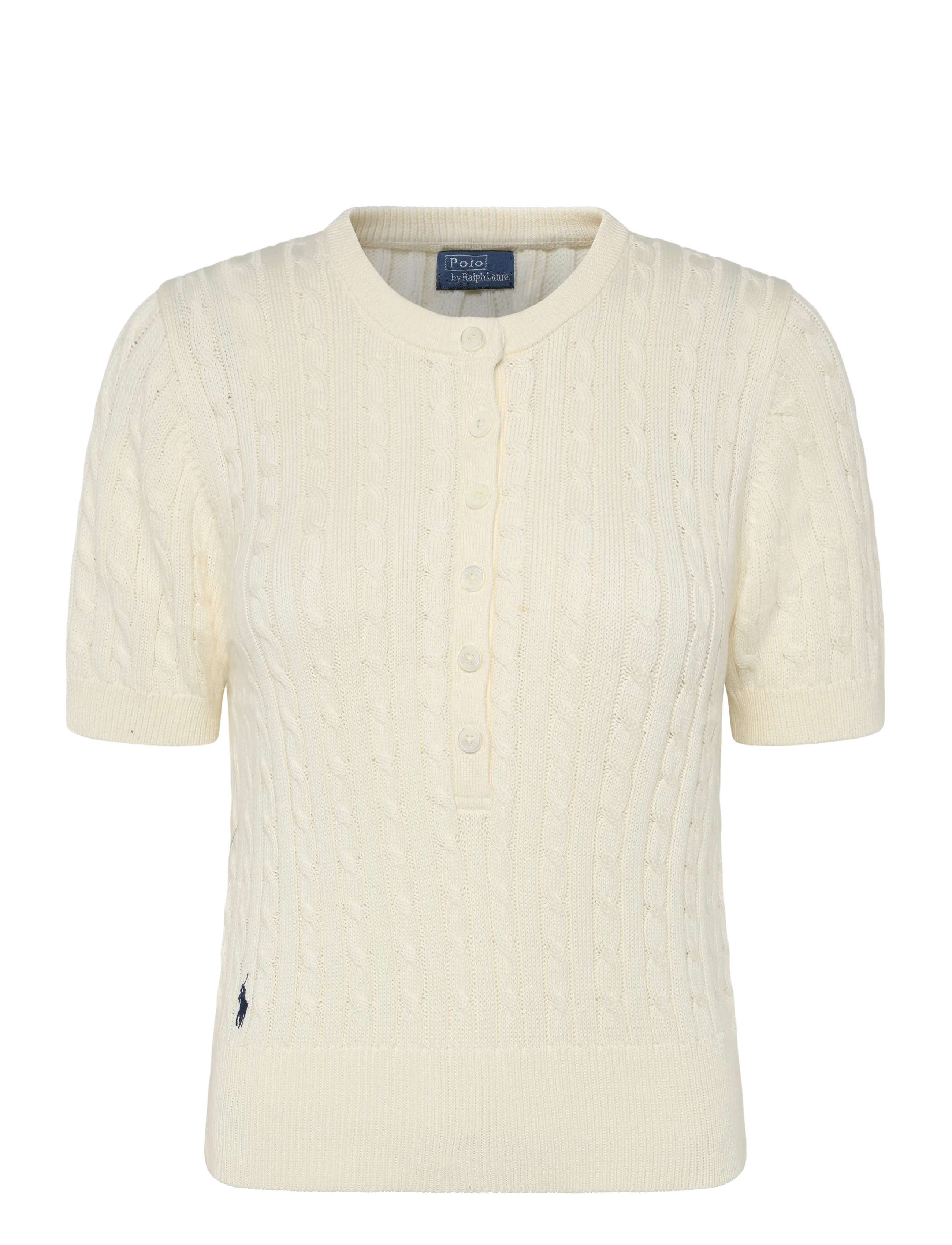 Polo Ralph Lauren Mini-Cable Short-Sleeve Henley Sweater - T-Shirts & Tops - CLUBHOUSE CREAM / cream