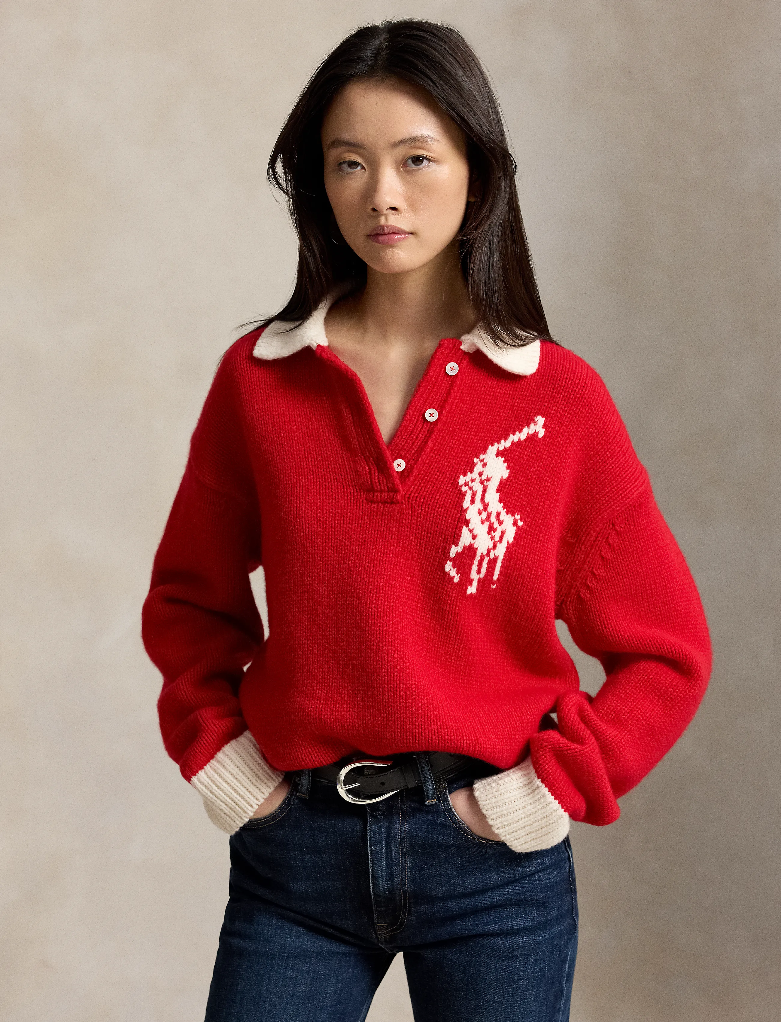 Polo Ralph Lauren - Big Pony Wool Rugby Sweater - striktrøjer - rl2000 red/cream - 0