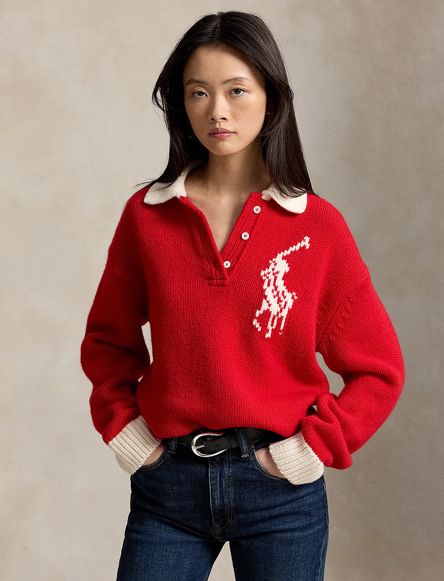 Polo Ralph Lauren - Big Pony Wool Rugby Sweater - striktrøjer - rl2000 red/cream - 0