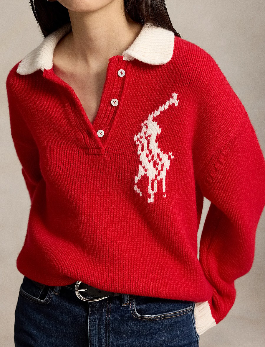 Polo Ralph Lauren - Big Pony Wool Rugby Sweater - striktrøjer - rl2000 red/cream - 4