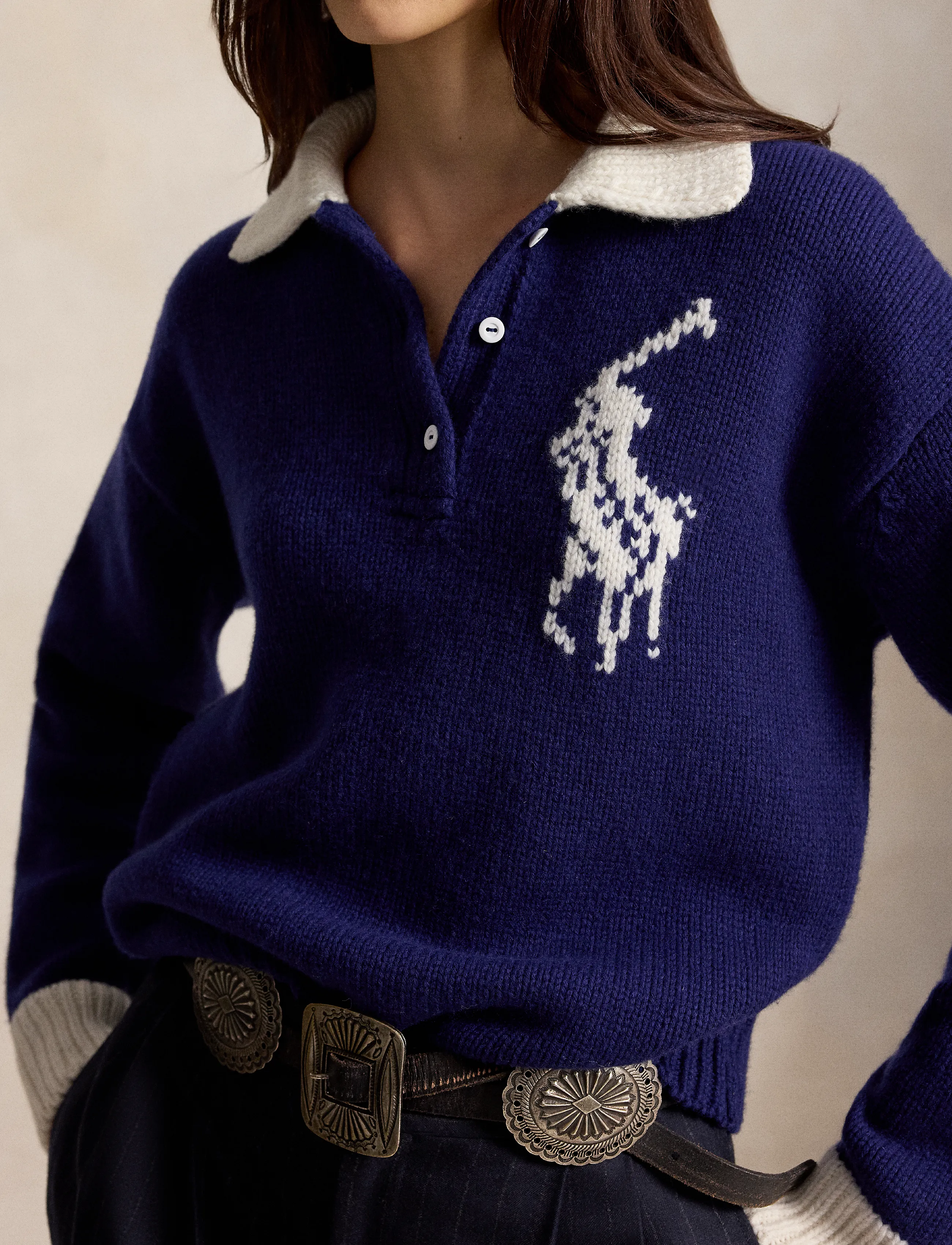 Polo Ralph Lauren - Big Pony Wool Rugby Sweater - stickade tröjor - royal/cream - 5