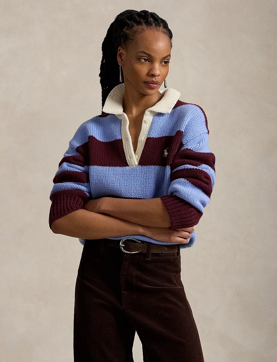 Polo Ralph Lauren - Striped Wool-Blend Rugby Sweater - striktrøjer - harvardwne/nwlitc - 0