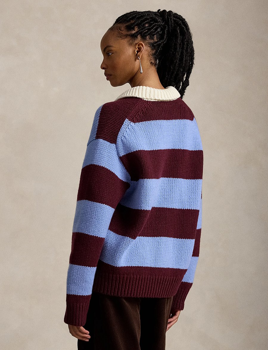 Polo Ralph Lauren - Striped Wool-Blend Rugby Sweater - striktrøjer - harvardwne/nwlitc - 3